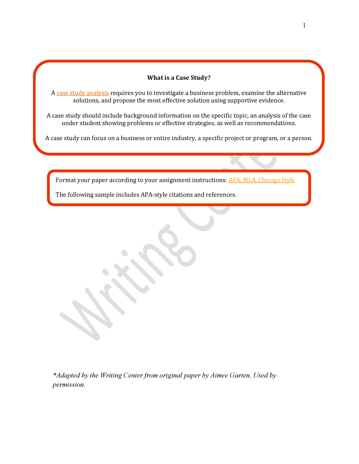 Sample Case Study Analysis - *Adapted By The Writing Center From ...