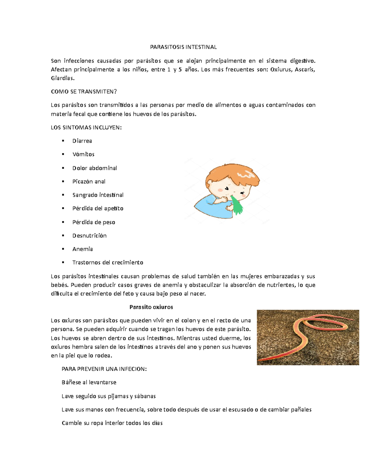 oxiuros niños oxiuros niños