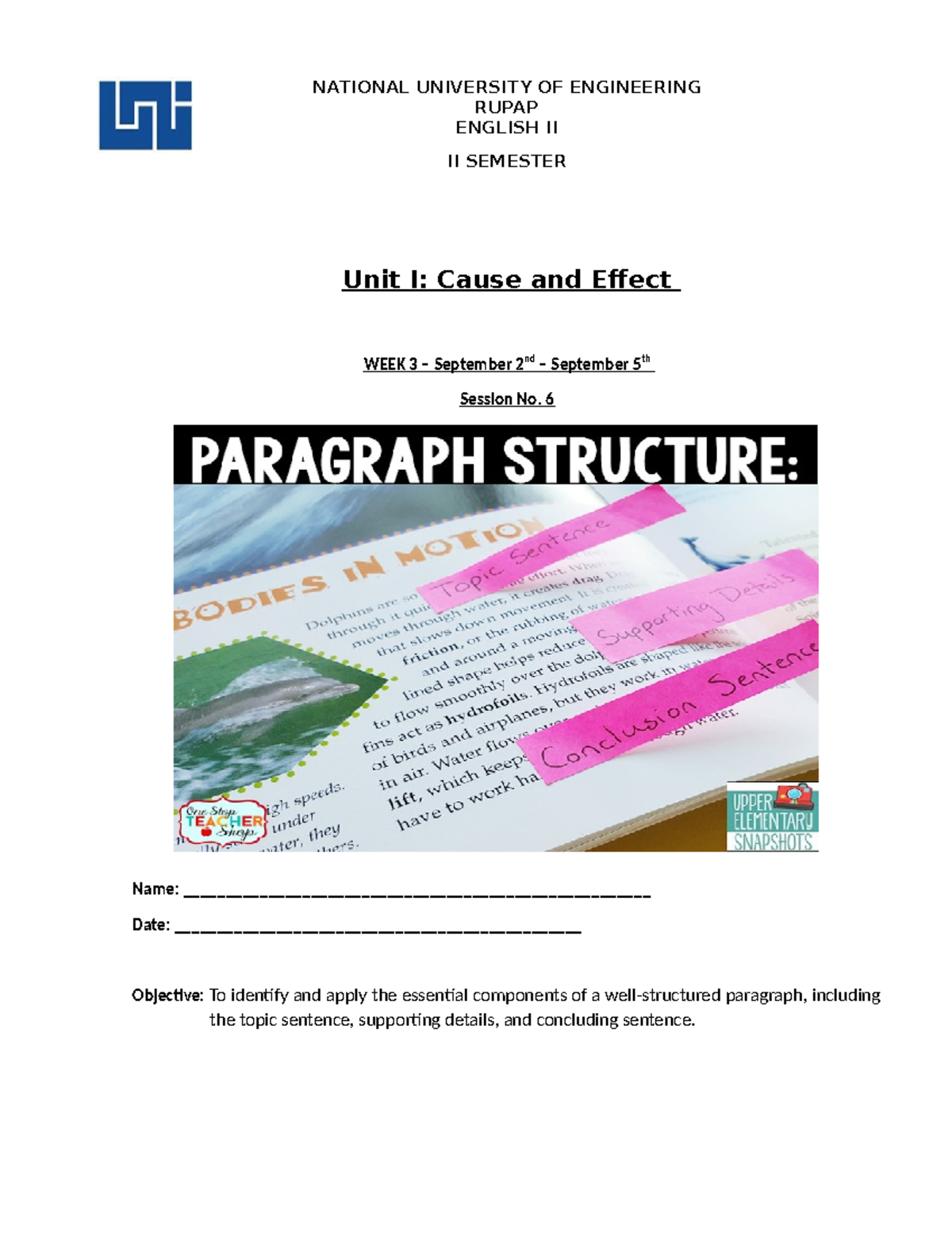 Class No. 6 -The Paragraph - NATIONAL UNIVERSITY OF ENGINEERING RUPAP ...