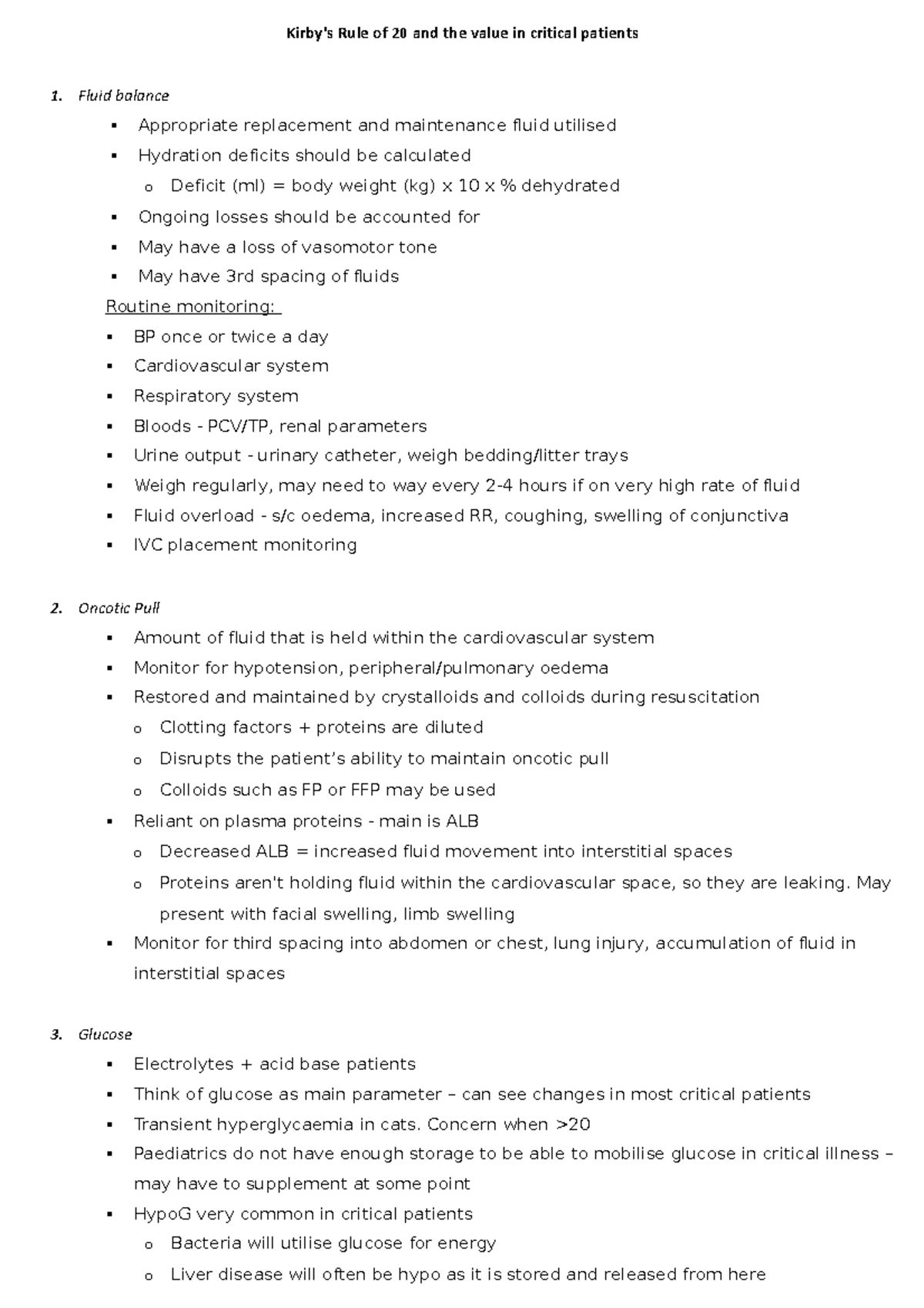 Kirby's Rule of 20 Summary of notes about approach to veterinary