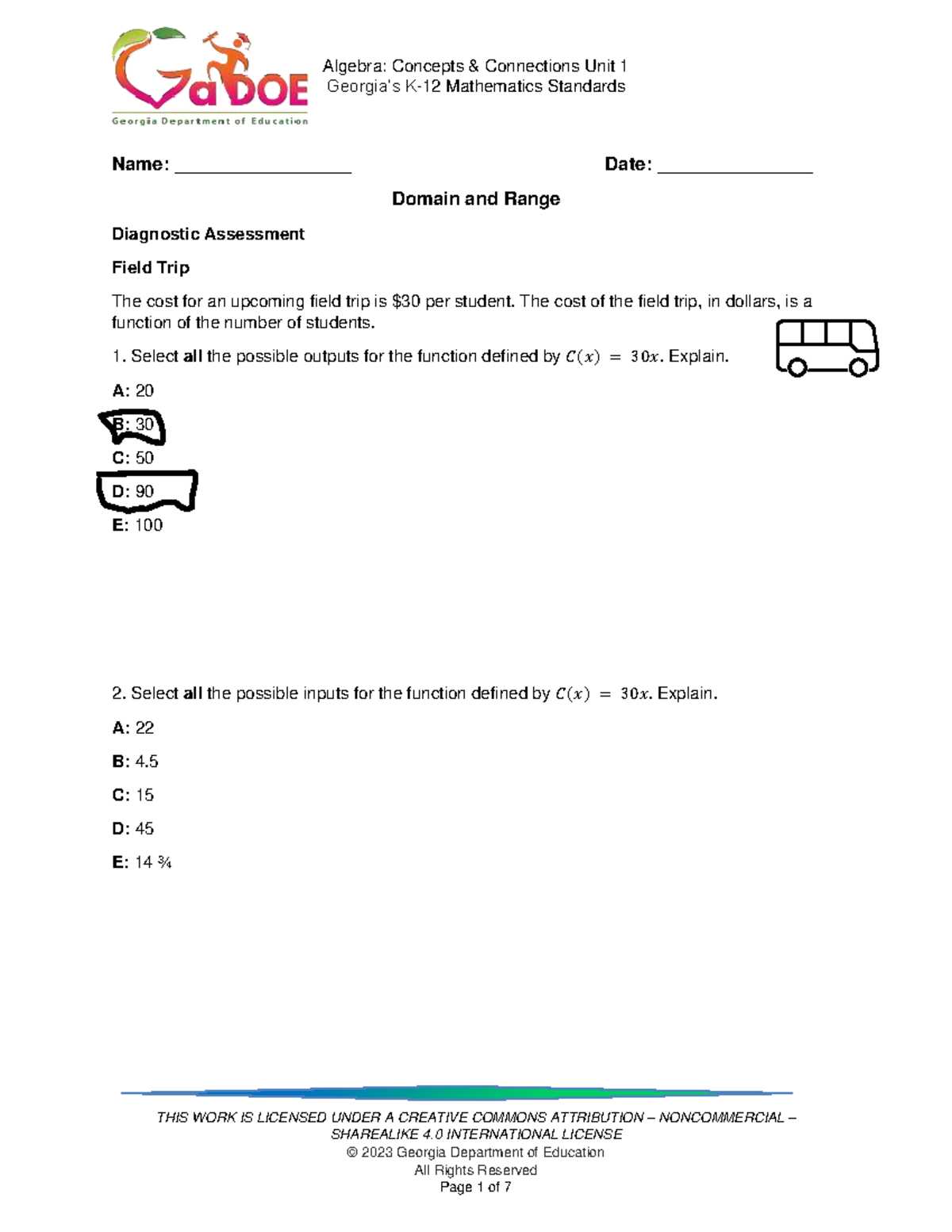 Domain-and-Range-Algebra-U1-Student-Reproducibles - Georgia’s K-12 ...