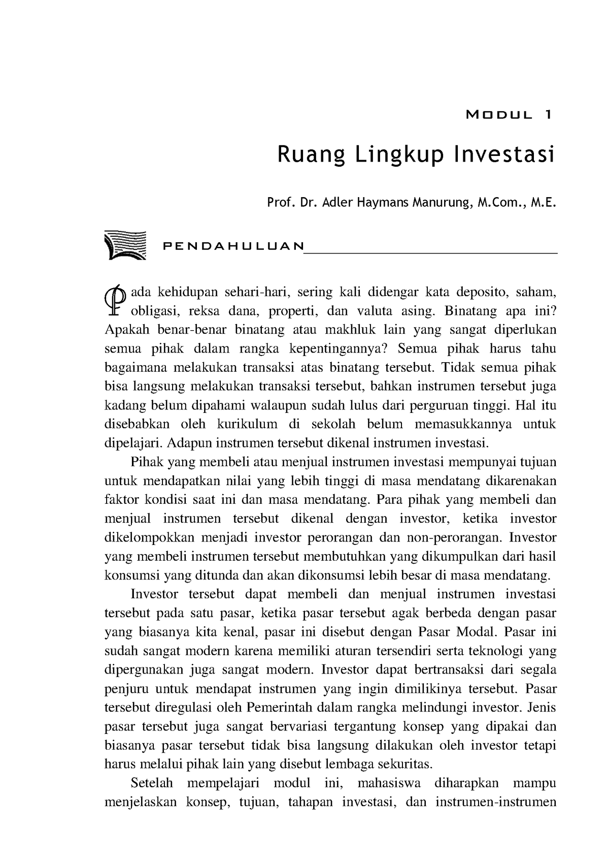 EKSI4203-M1 - EKSI4203 - Modul 1 Ruang Lingkup Investasi Prof. Dr ...