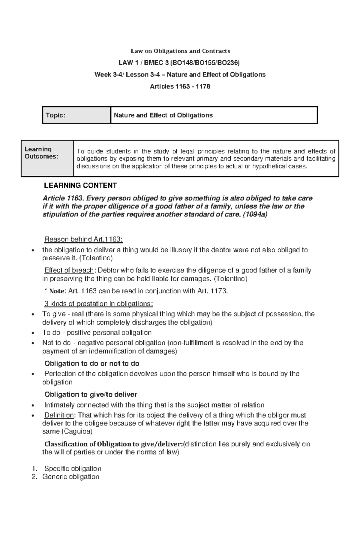 Law on Obligations and Contracts (WEEK 3 and 4)_ - Law on Obligations ...