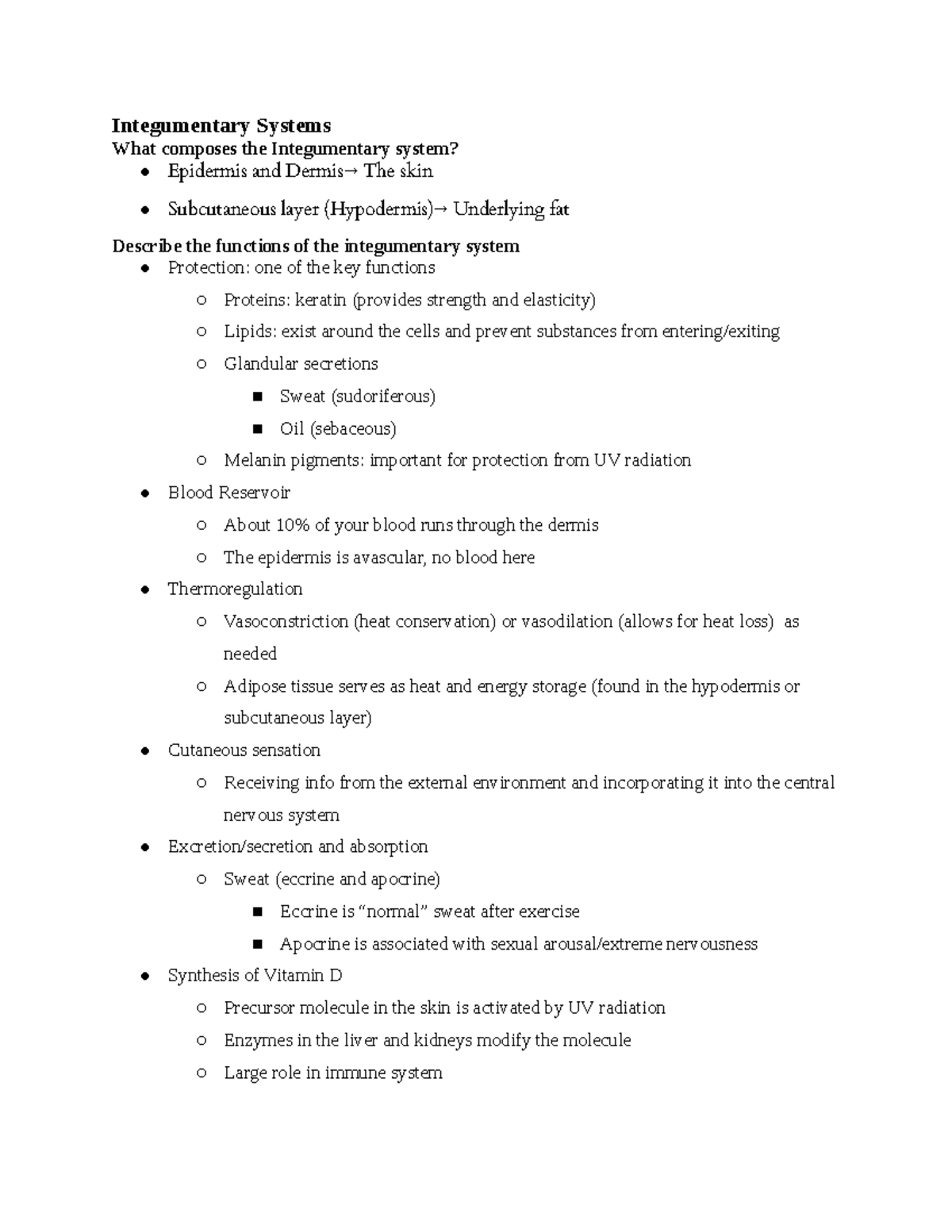 Integumentary Systems Learning Objectives - Integumentary Systems What ...