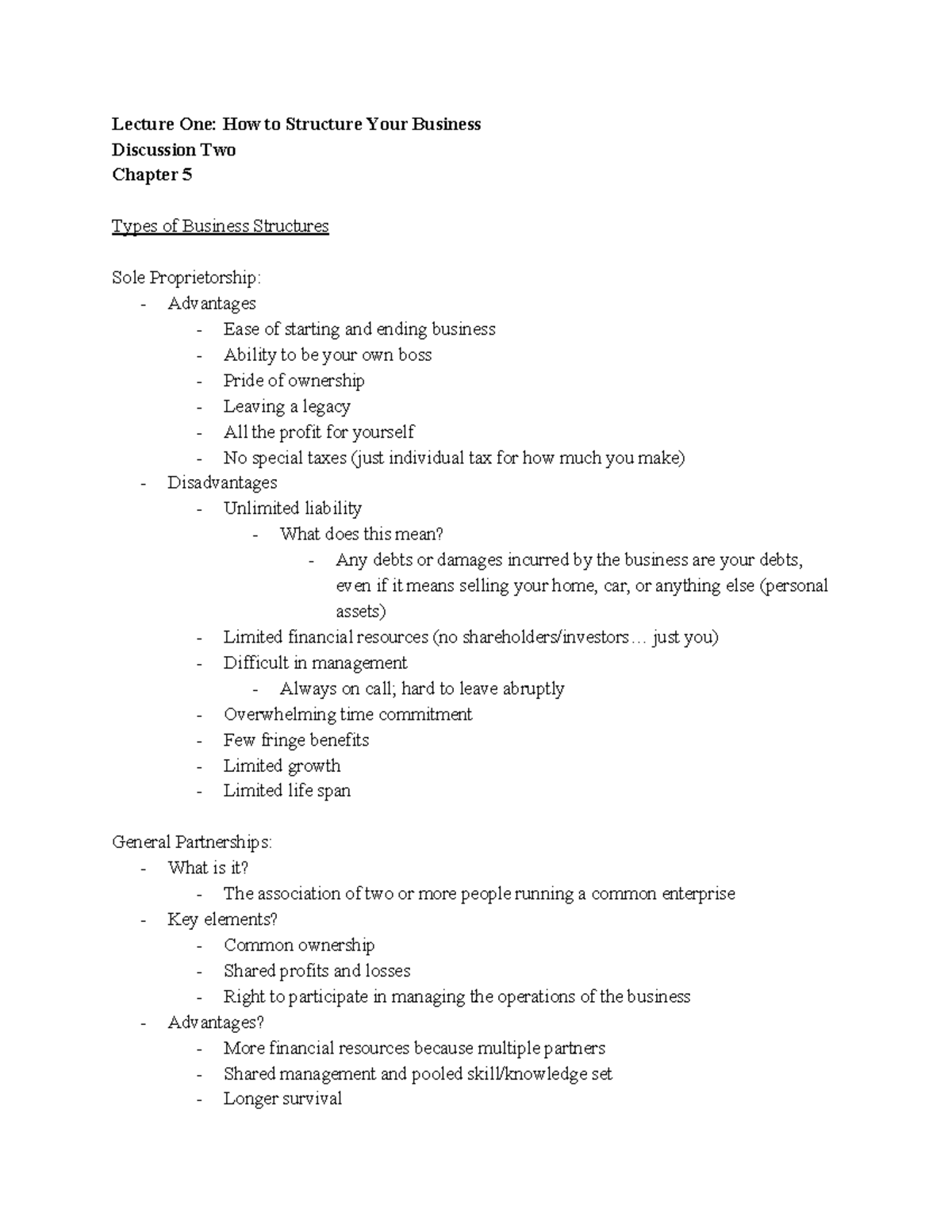 Midterm study guide -2 - Lecture One: How to Structure Your Business ...