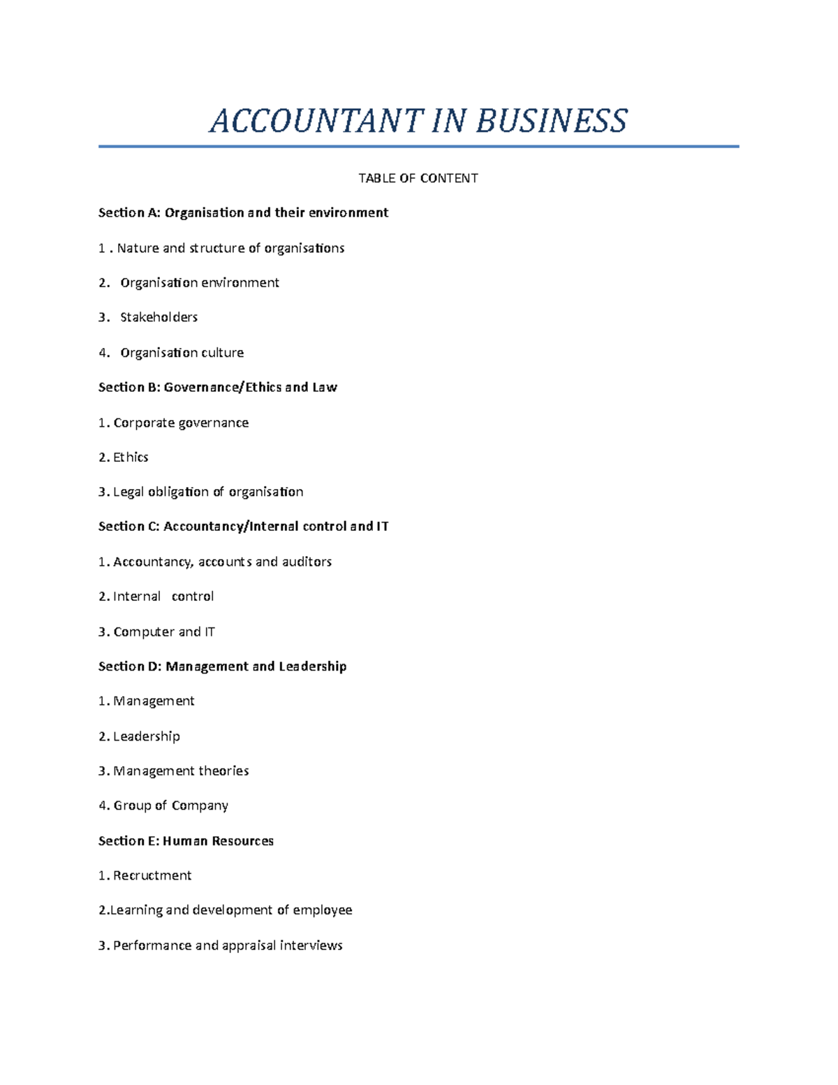 Accountant IN Business - ACCOUNTANT IN BUSINESS TABLE OF CONTENT ...
