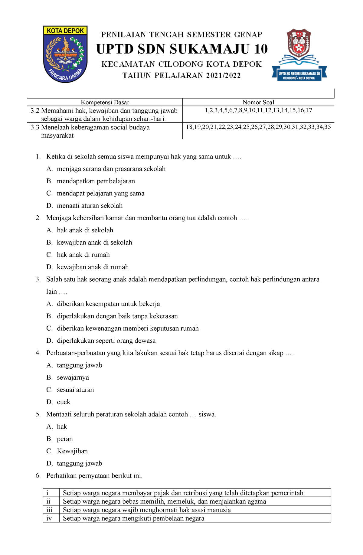 contoh soal essay pkn kelas 5 semester 2