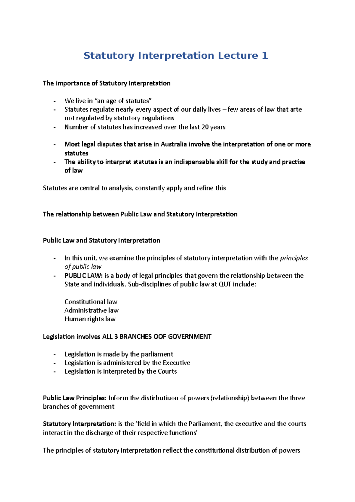 Statutory Interpretation Lecture 1 - Sub-disciplines Of Public Law At ...