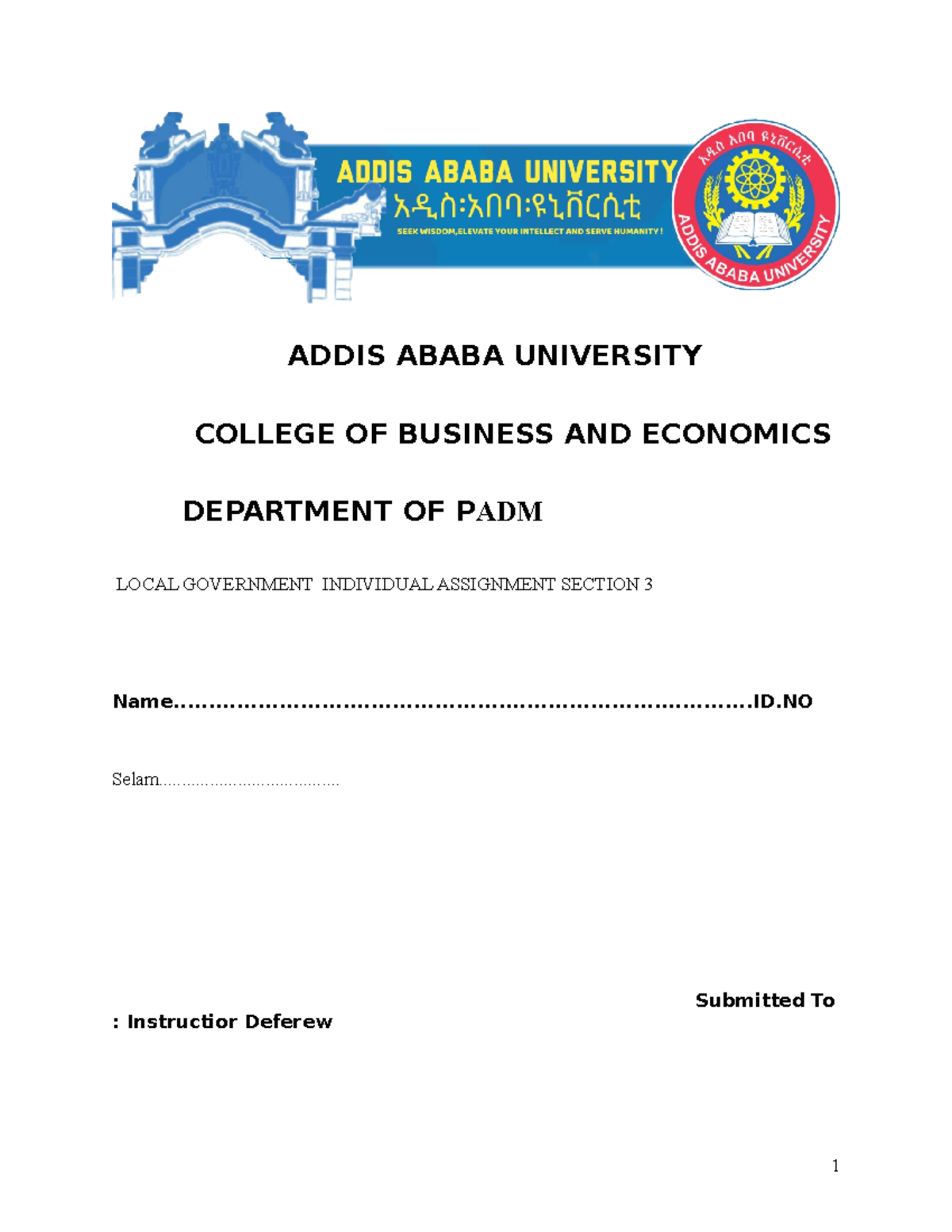 Selam Local Assignment - ADDIS ABABA UNIVERSITY COLLEGE OF BUSINESS AND ...