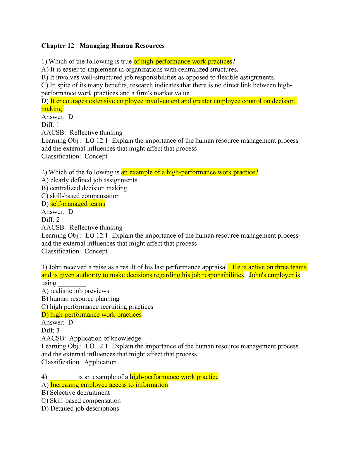 Chapter 12 - Quiz - Chapter 12 Managing Human Resources Which Of The ...