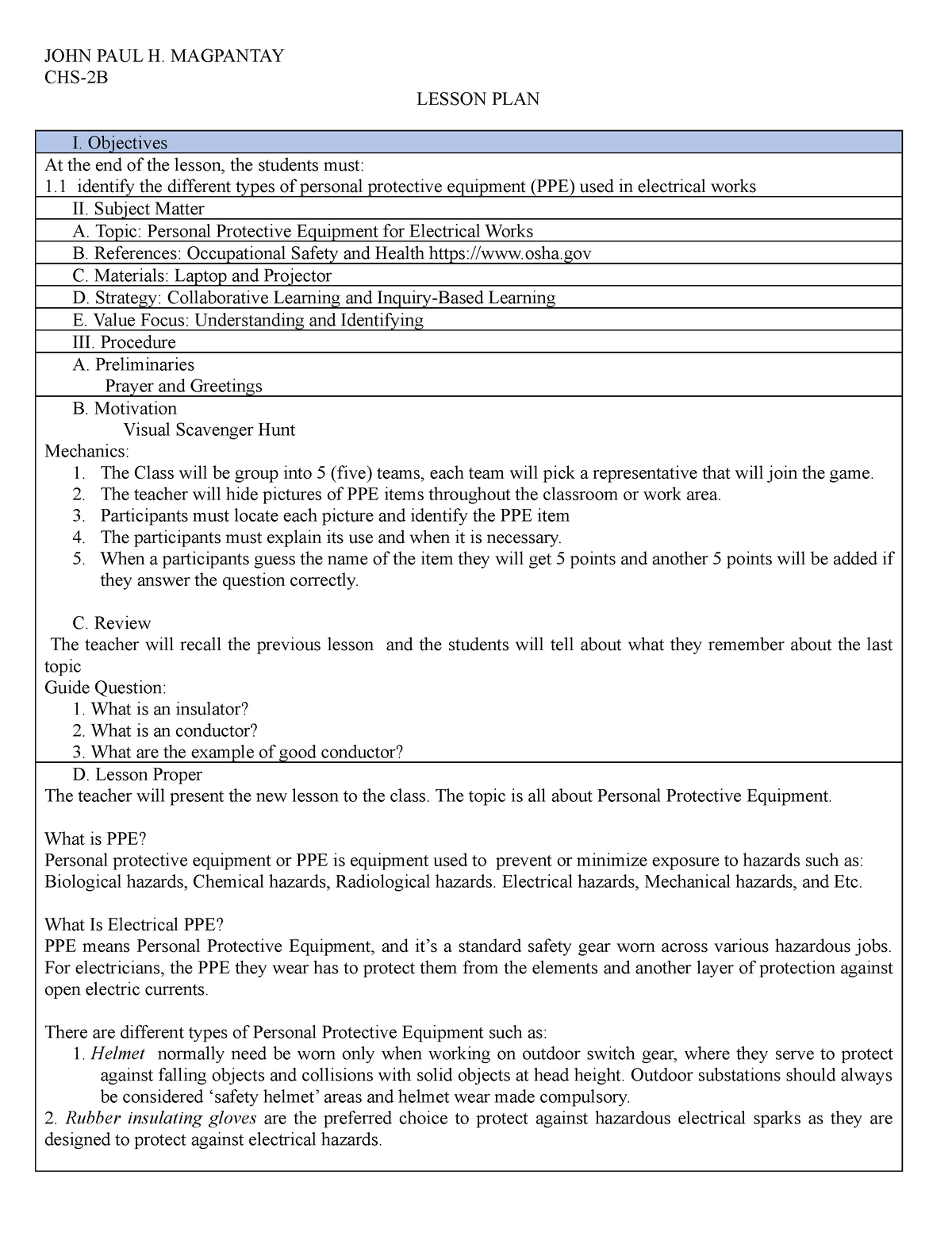 Lesson-PLAN-kay-sir-Bry - JOHN PAUL H. MAGPANTAY CHS-2B LESSON PLAN I ...