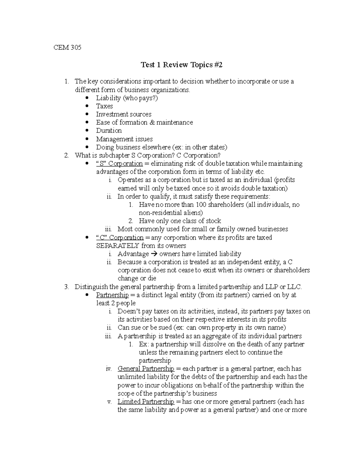 Quiz 1 review topics #2 - Summary Media Law - CEM 305 Test 1 Review ...