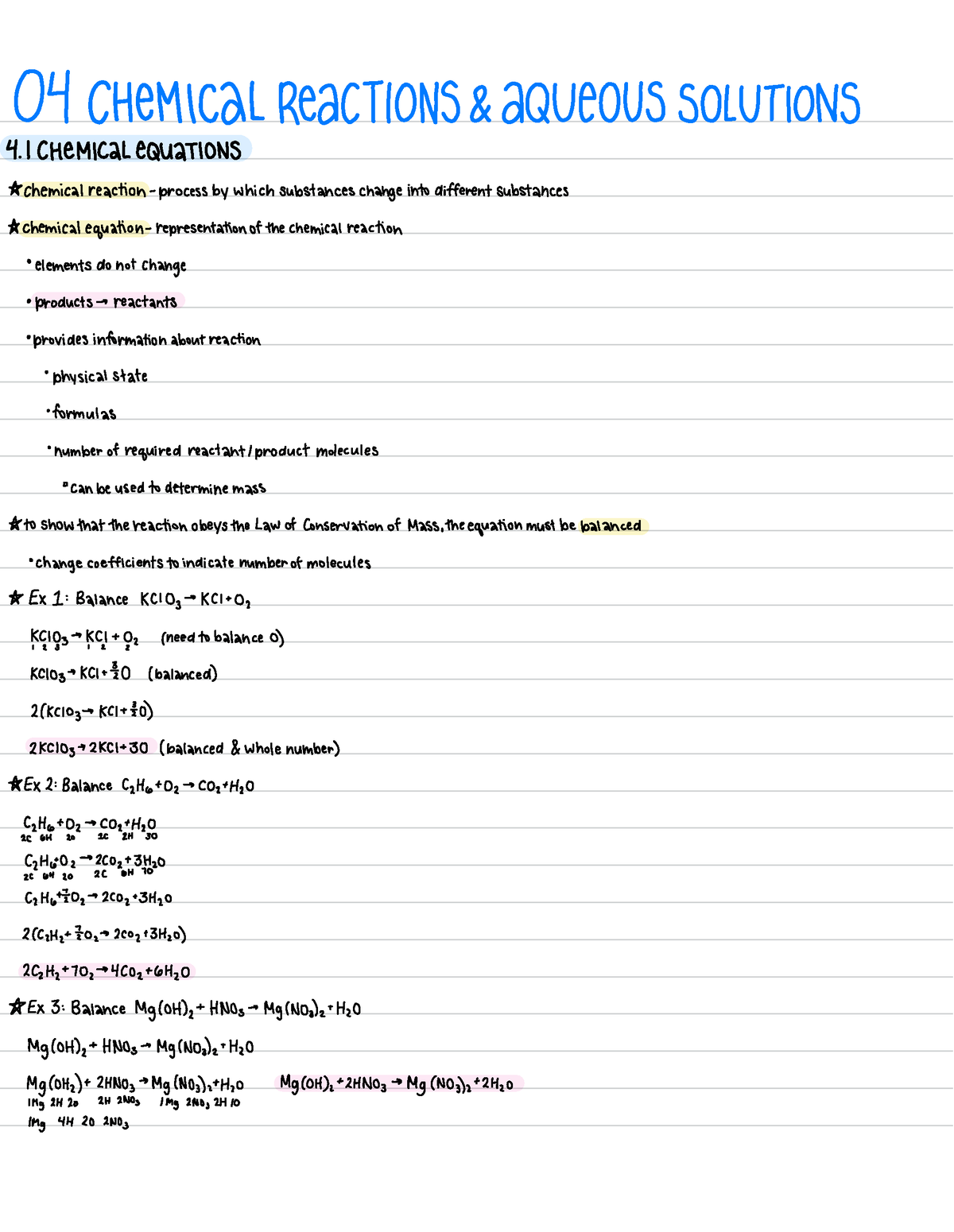 CHE 105 - Ch 4: Reactions + Aqueous Solutions (Lecture + Textbook Notes ...