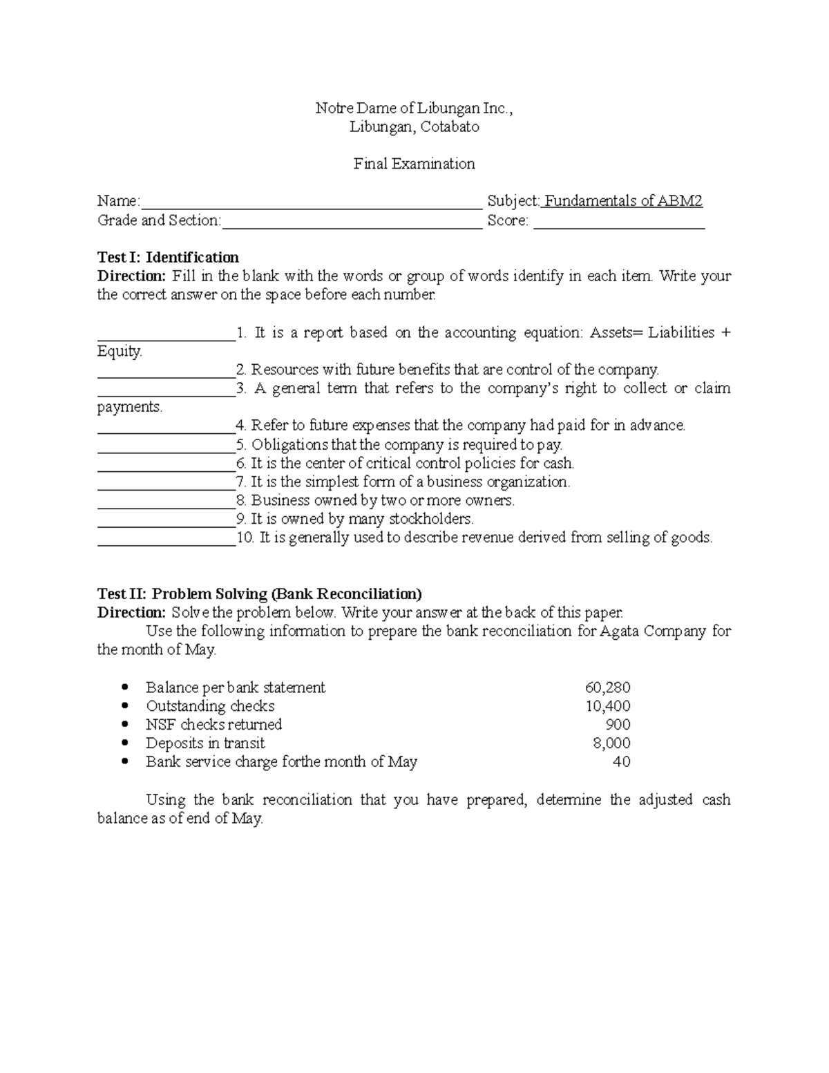 ABM 2 DRR FIAL Notre Dame of Libungan Inc., Libungan, Cotabato