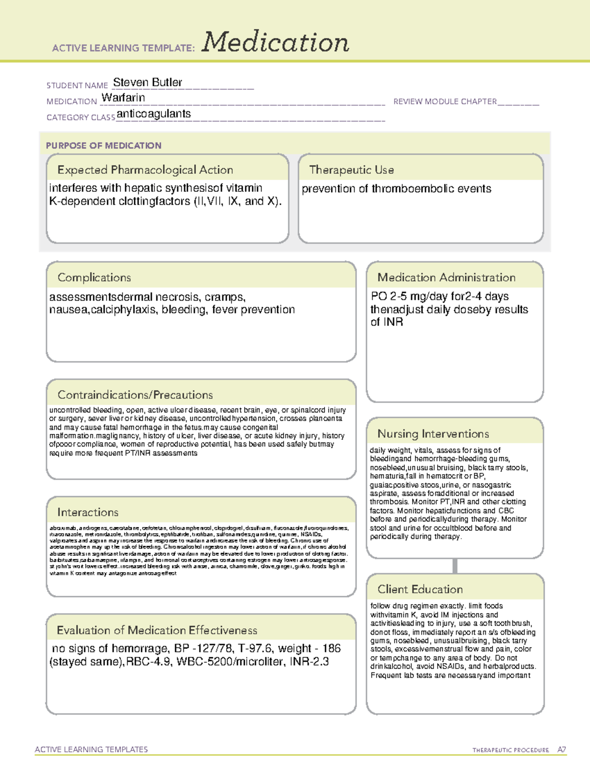 Warfarin Medication explanation and definition - ACTIVE LEARNING ...