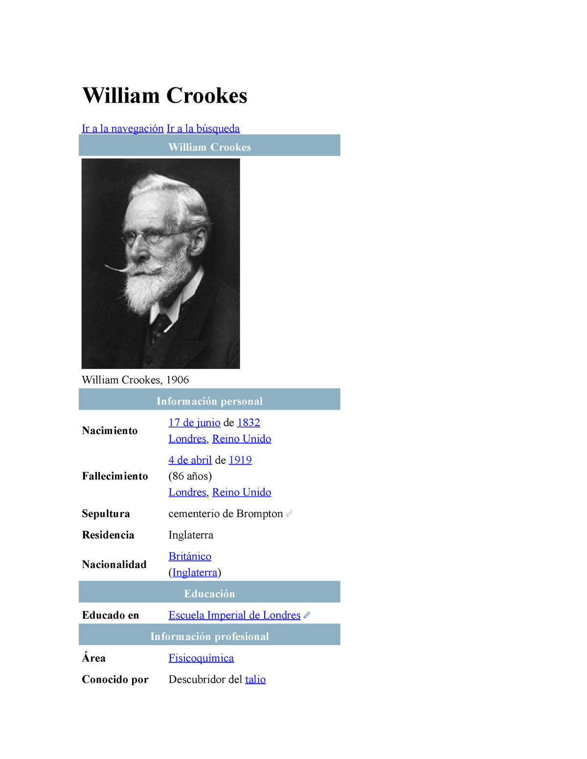 William Crookes - .... - William Crookes Ir a la navegación Ir a la  búsqueda William Crookes William - Studocu