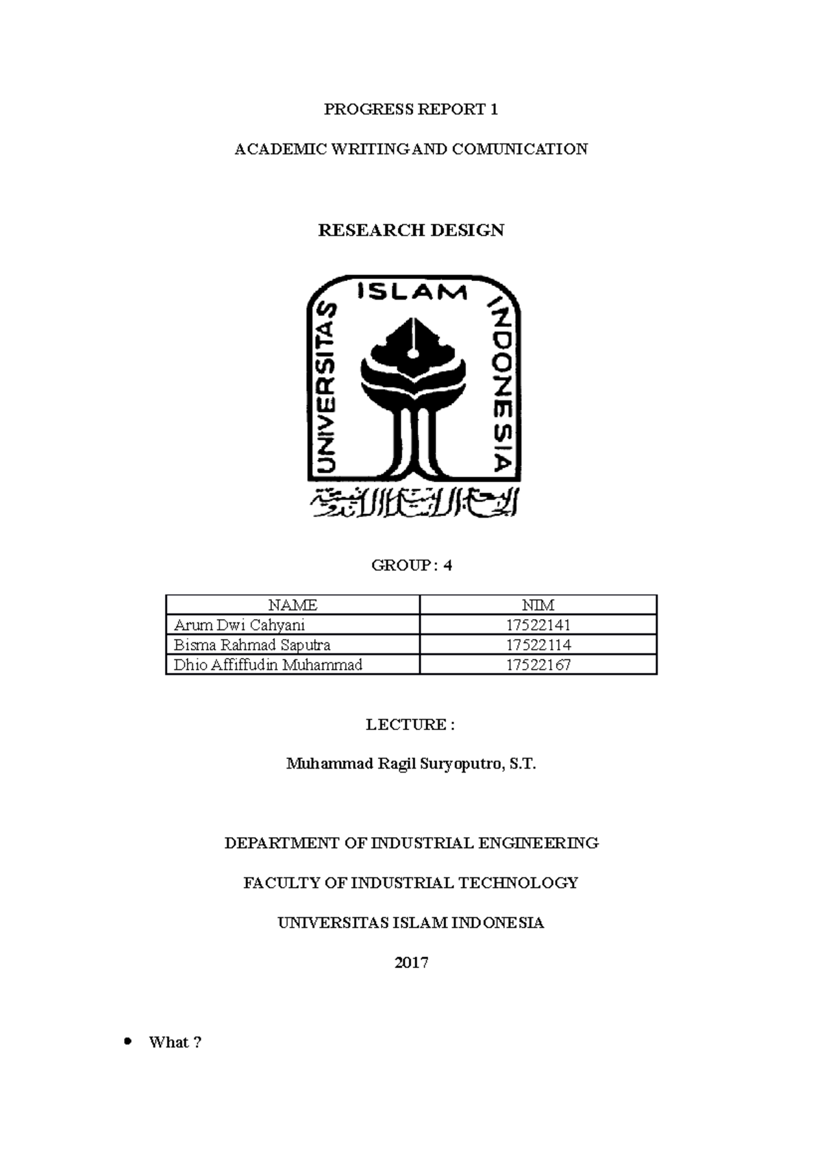Progress Report (Design) Group 4 - PROGRESS REPORT 1 ACADEMIC WRITING ...