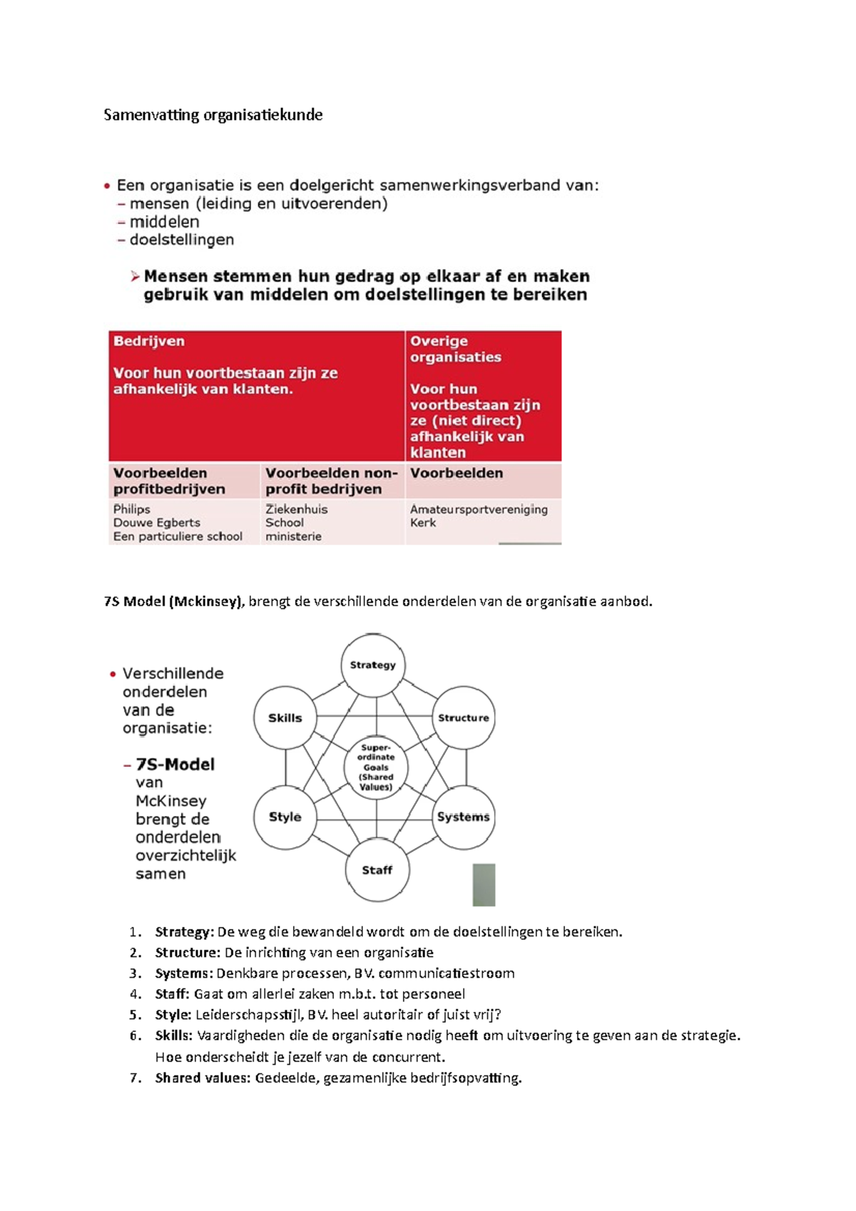 Organisatiekunde Samenvatting - Samenvatting Organisatiekunde 7S Model ...