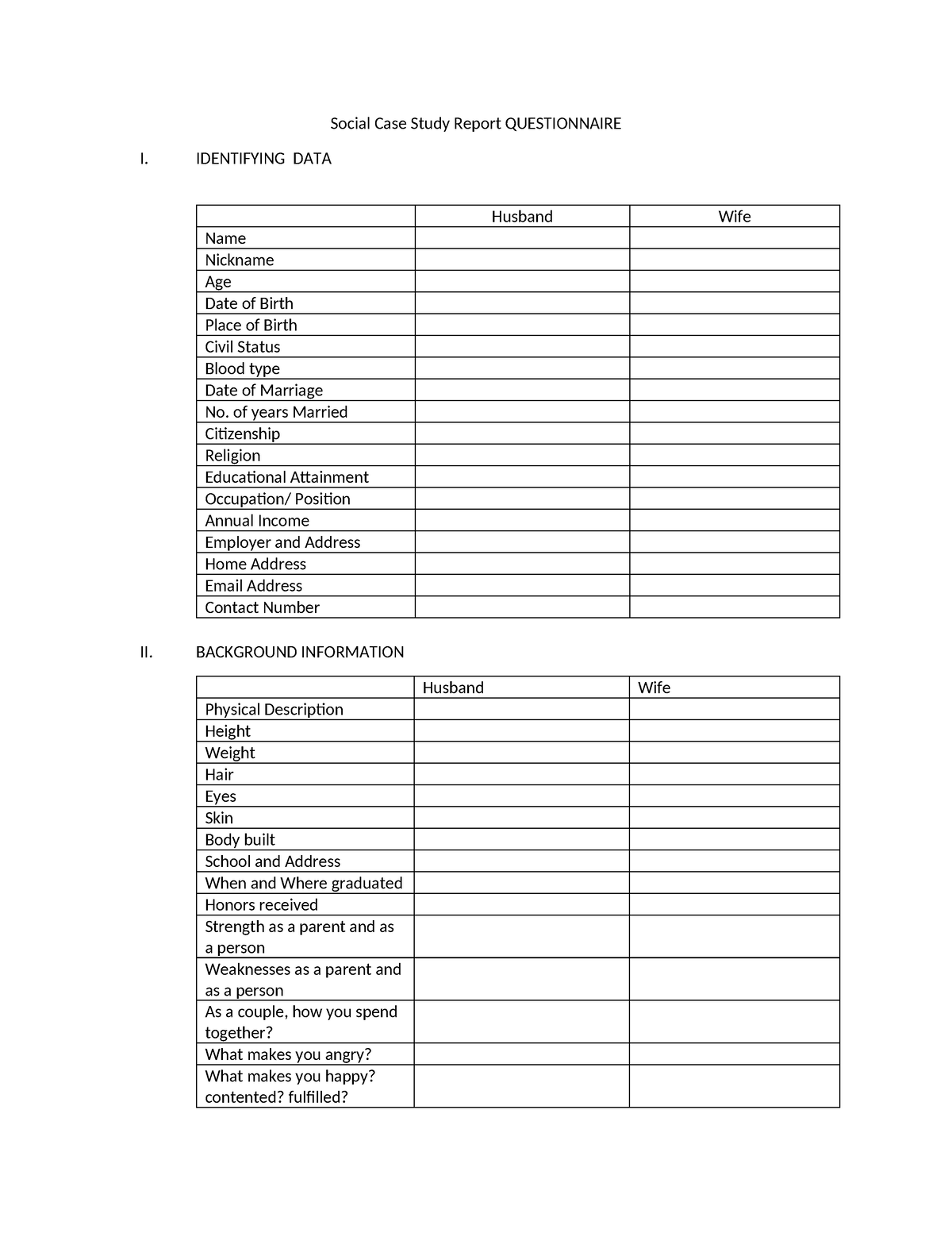 Social Case Study Report Questionnaire - Social Case Study Report ...