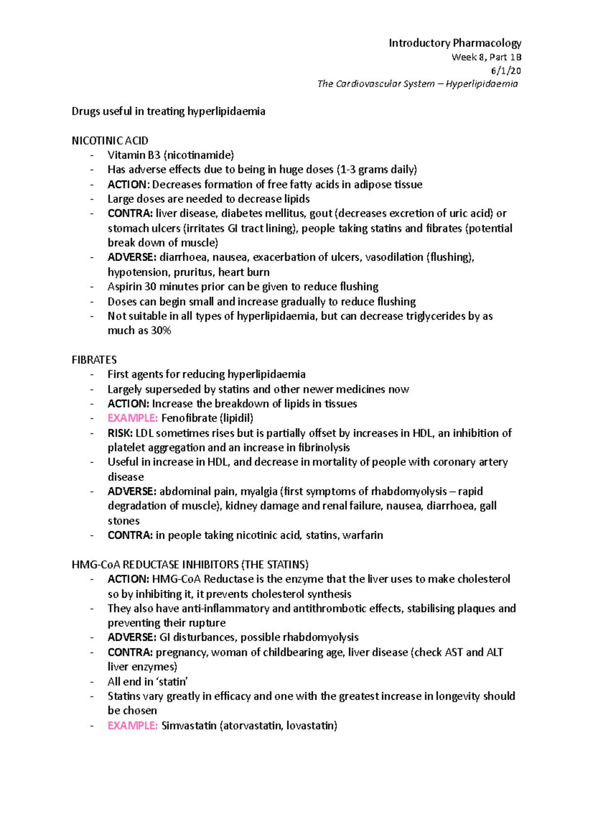 Week 8, Part 1B - Week 8 Lecture Notes - Pharmacology - Introductory ...