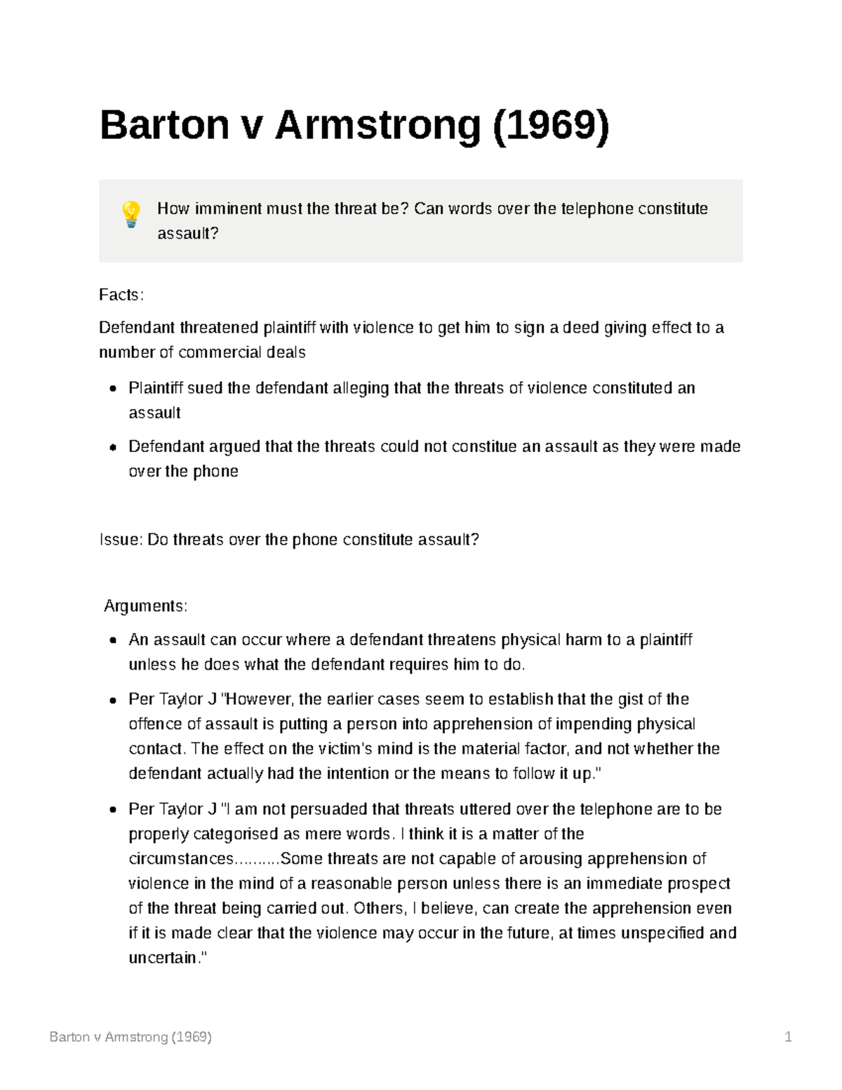 Barton v Armstrong (1969) Barton v Armstrong (1969) 1 Barton v
