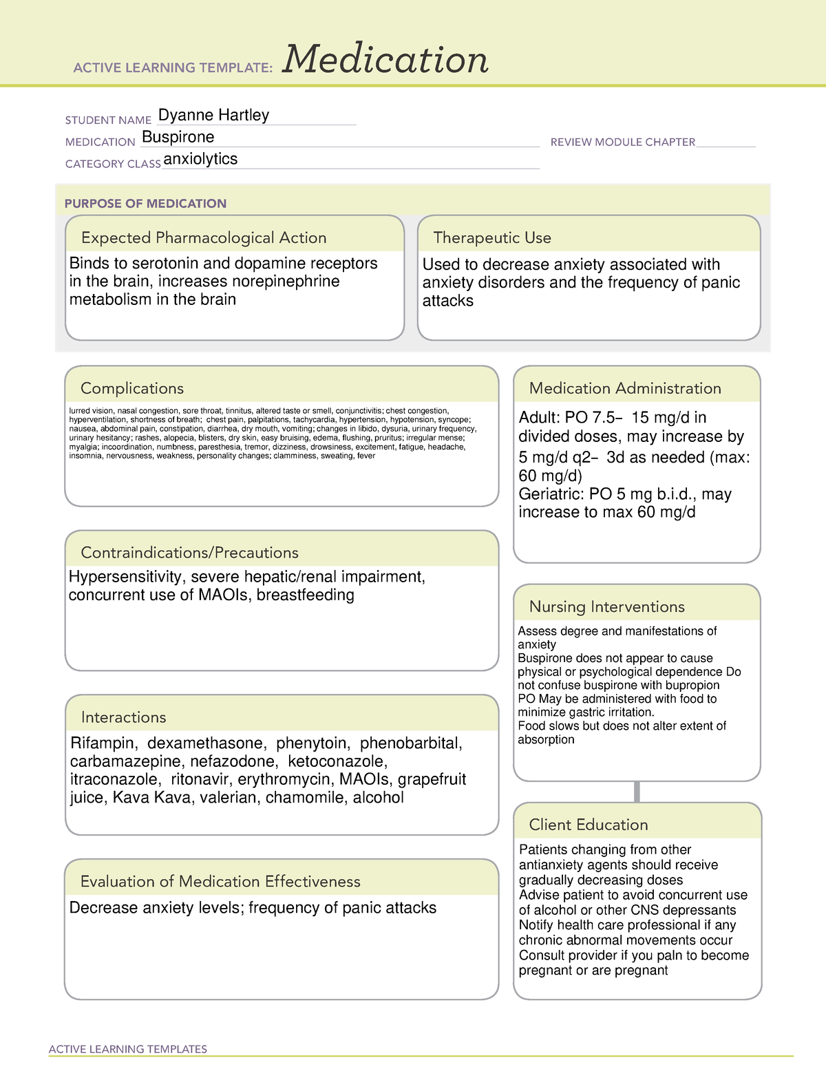Buspirone ATI Active Learning Templates ACTIVE LEARNING TEMPLATES