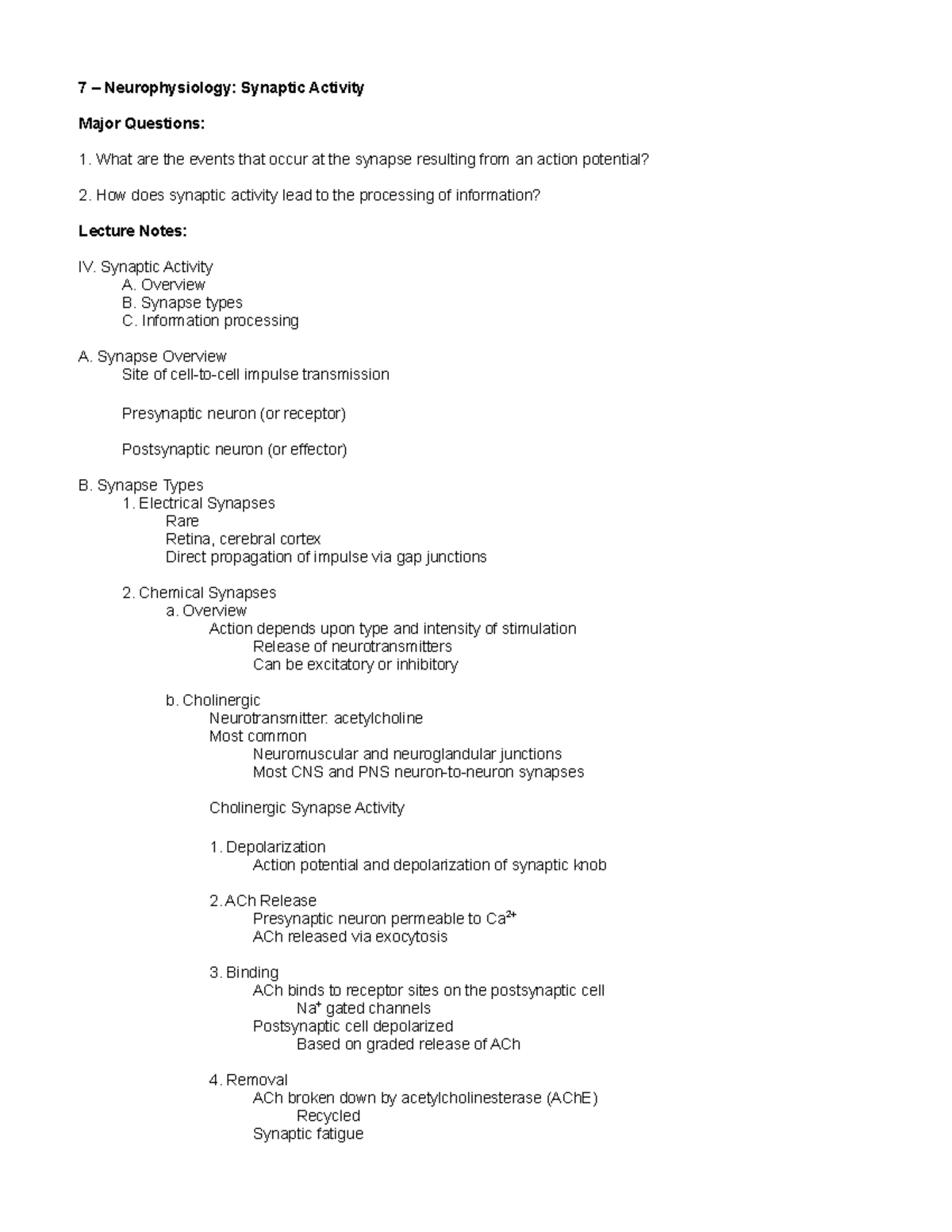 7 – Neurophysiology Synaptic Activity - What are the events that occur ...