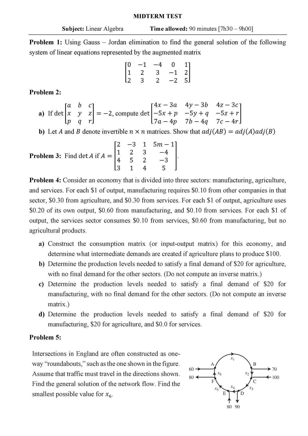 Linear And Calculus Algebra Midterm 2 - MIDTERM TEST Subject: Linear ...