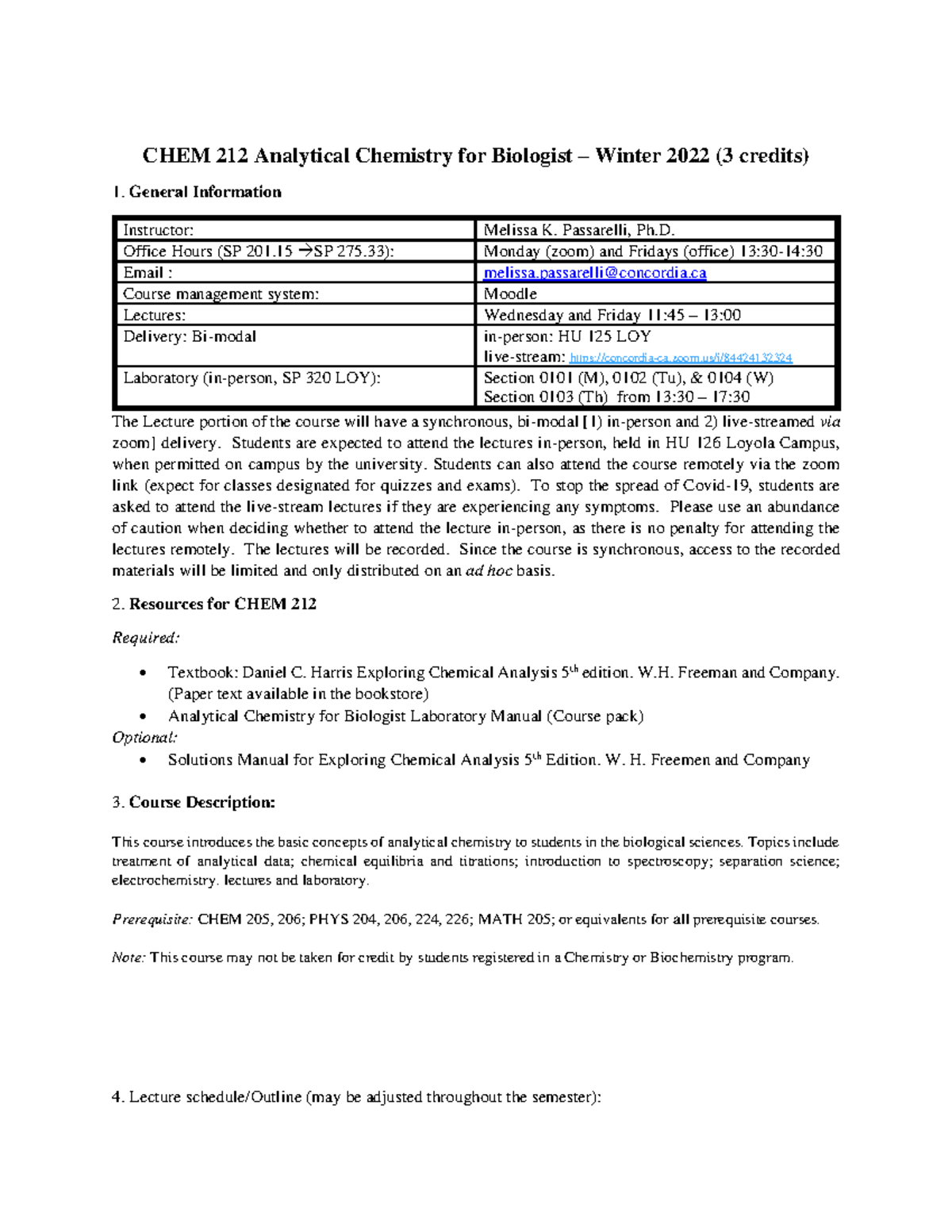 CHEM 212 Syllabus Winter 2022 CHEM 212 Analytical Chemistry for