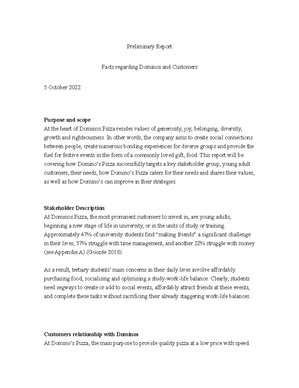 COMM1180 Preliminary Report - Preliminary Report Facts regarding ...