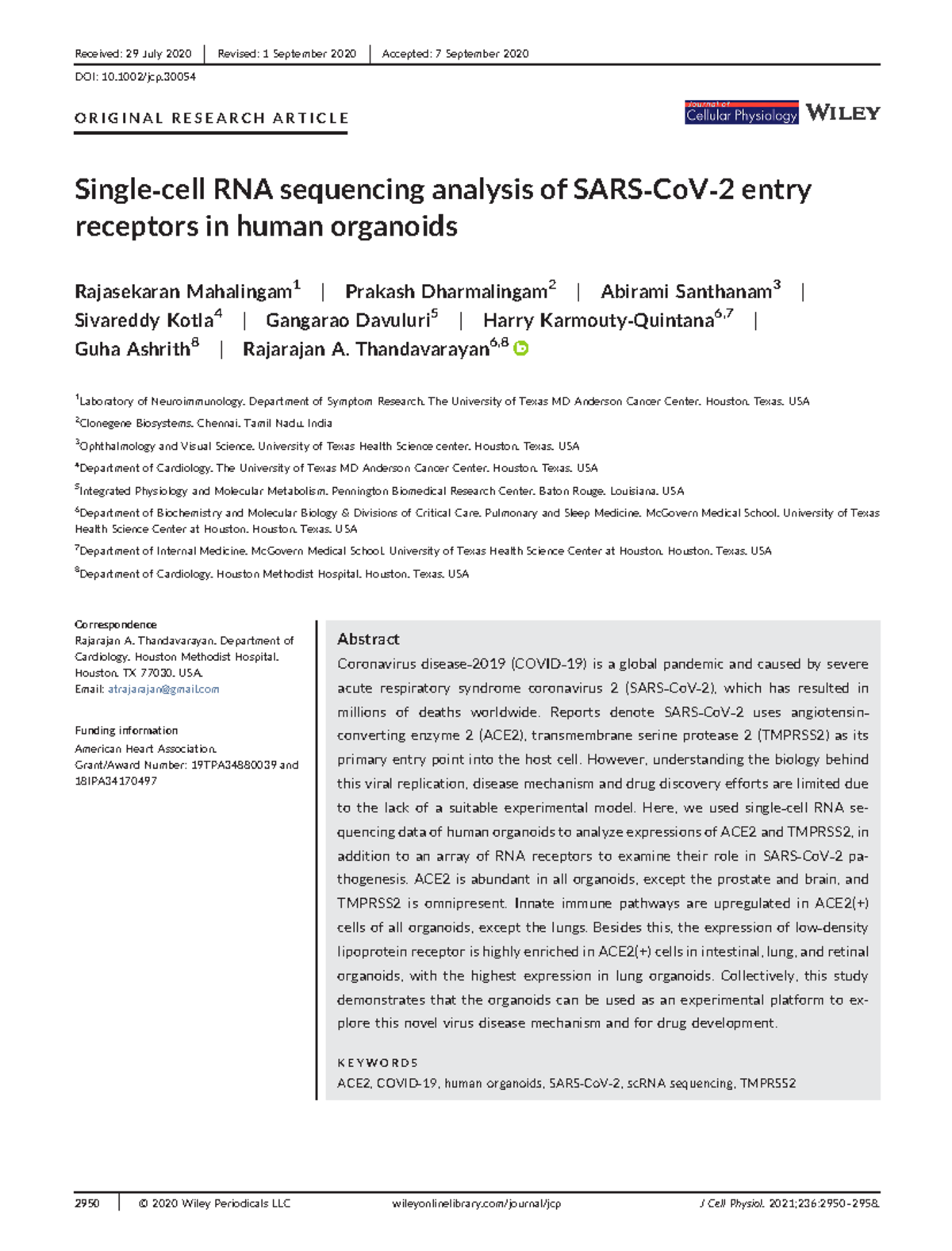 Single cell RNA sequencing analysis of S - Received: 29 July 2020 ...