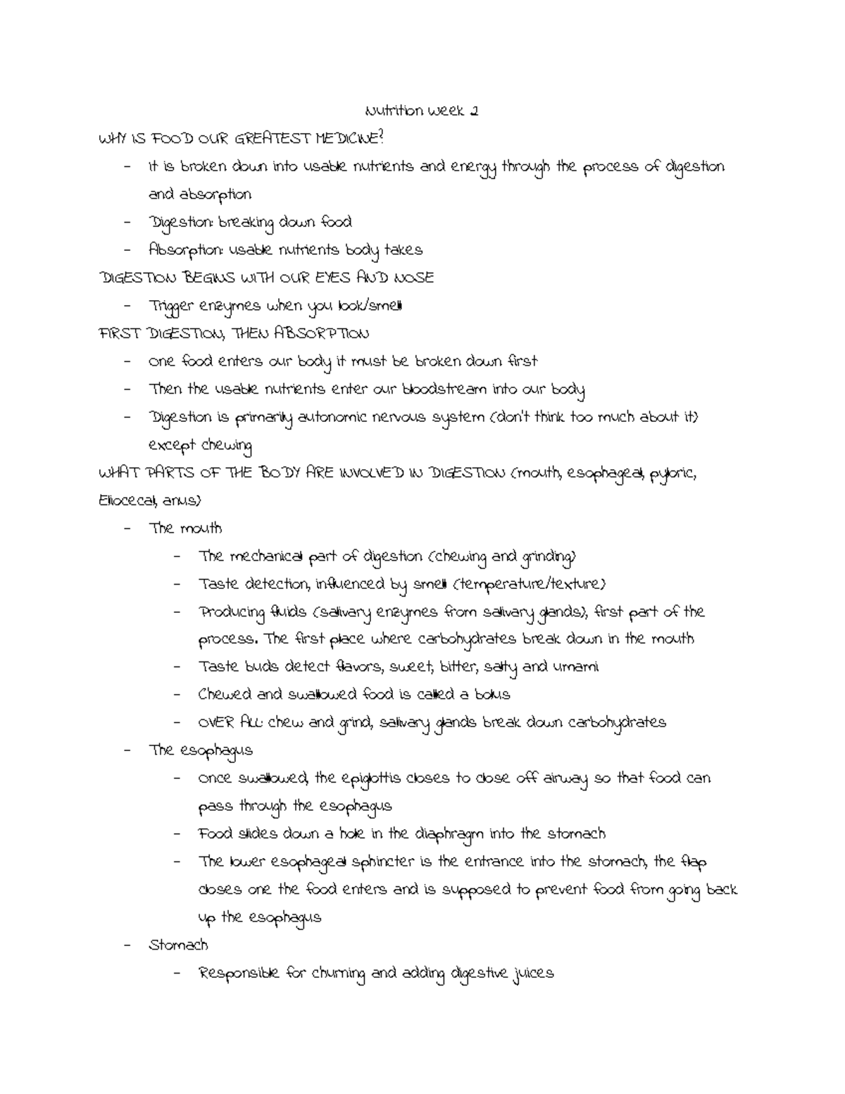 Nutrition Week 2 this covers food basics, digestion, absorption