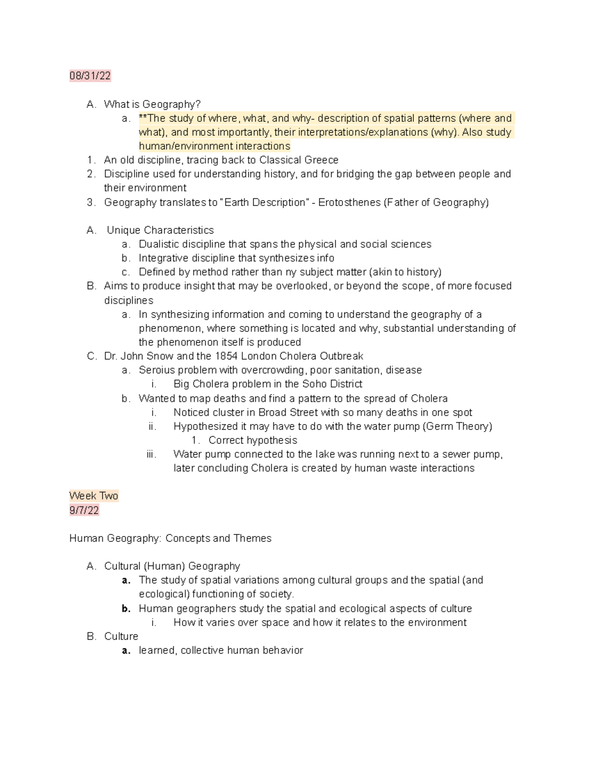 Geography Notes - 08/31/ A. What is Geography? a. **The study of where ...