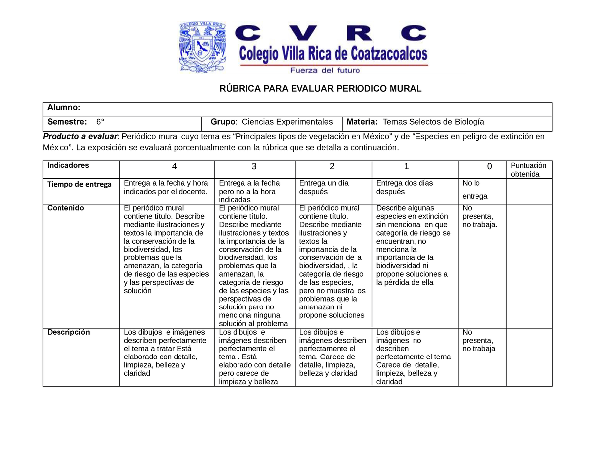 Rubrica Para Evaluar Periodico Mural Images