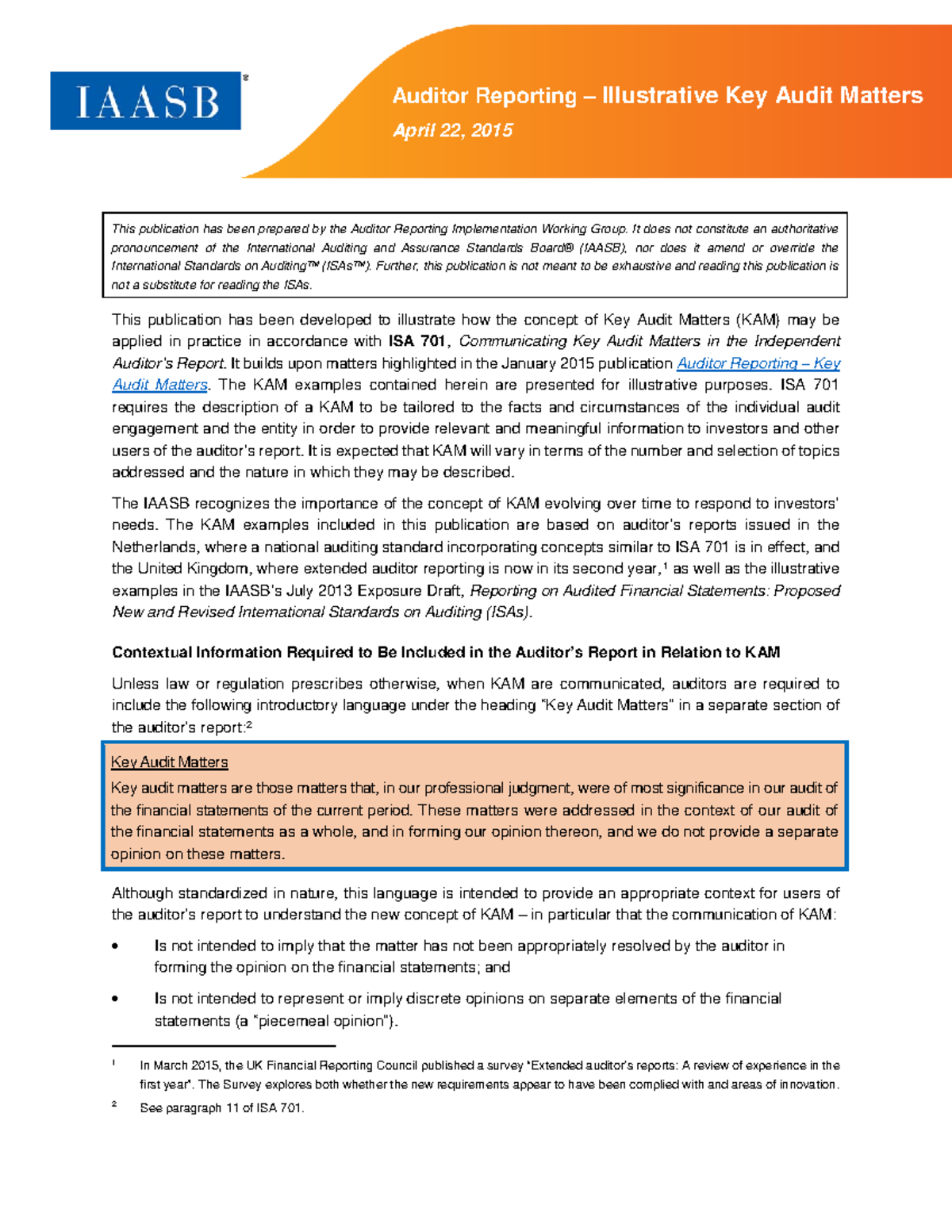 Iaasb Auditor Reporting Toolkit Illustrative Key Audit Matters
