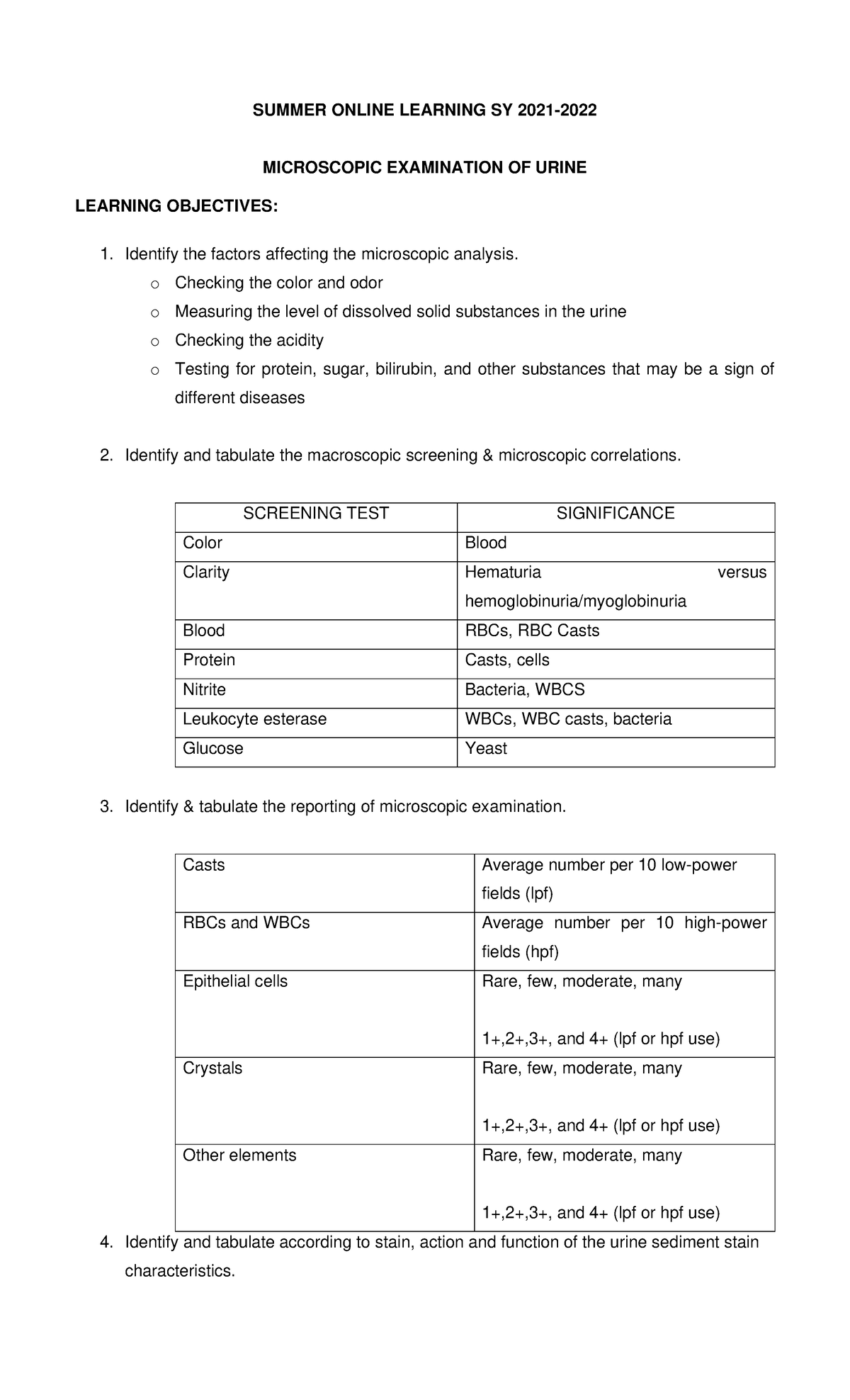 6 AUFB LO Microscopic Examination OF Urine - SUMMER ONLINE LEARNING SY ...