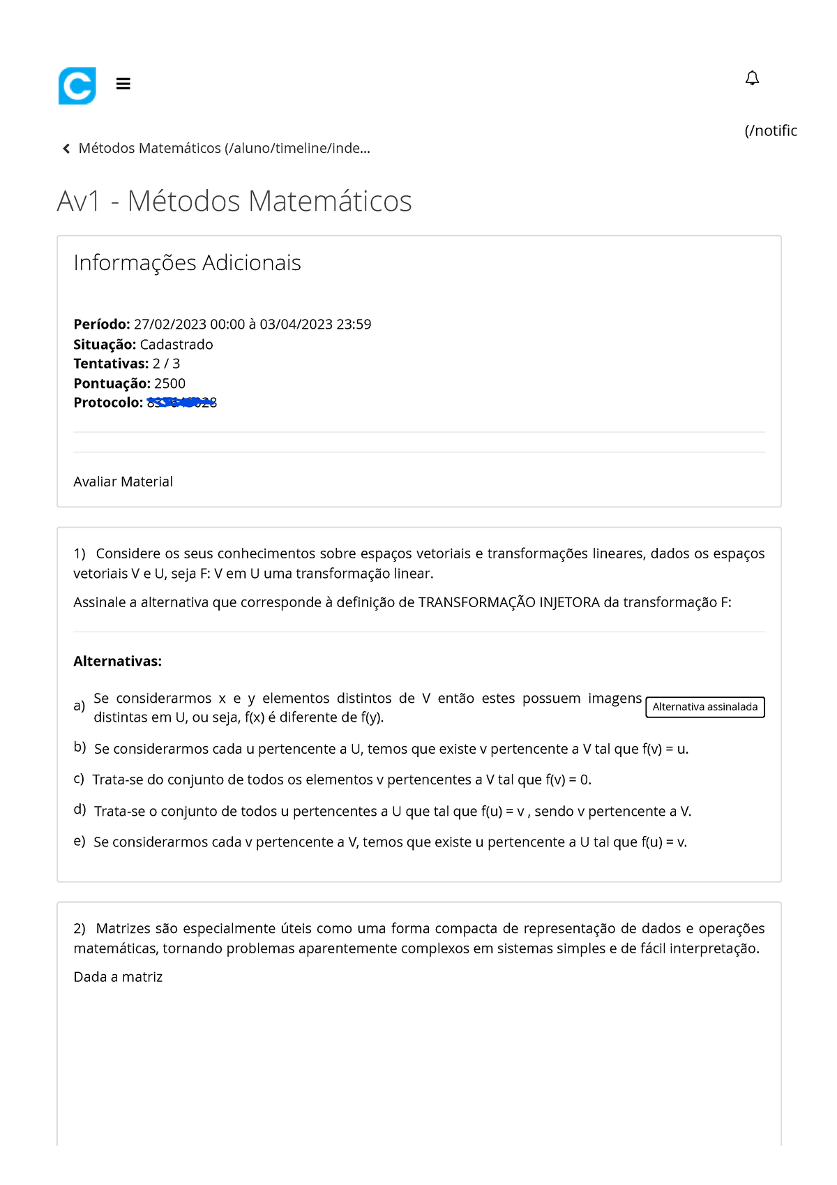 Questão 6/10 - Matemática Aplicada à Computação Represente o número  12453301 utilizando a notação 