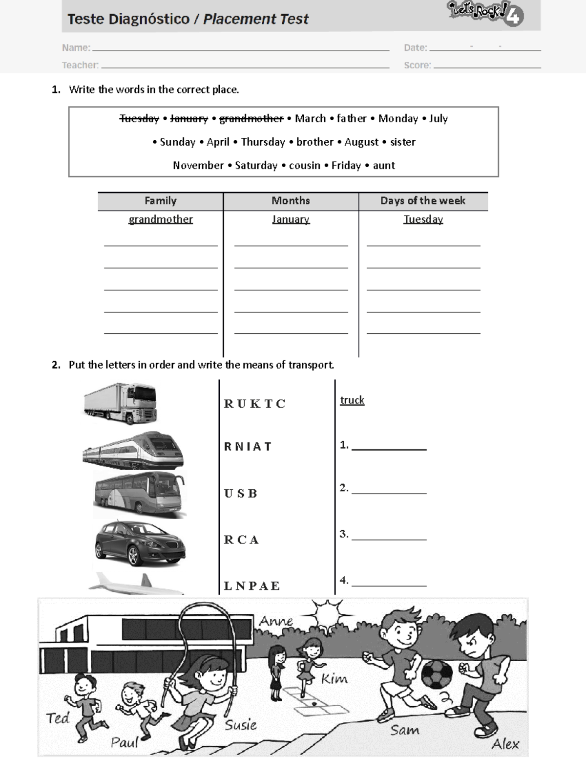 Revisões - xer - 1. Write the words in the correct place. Family Months ...