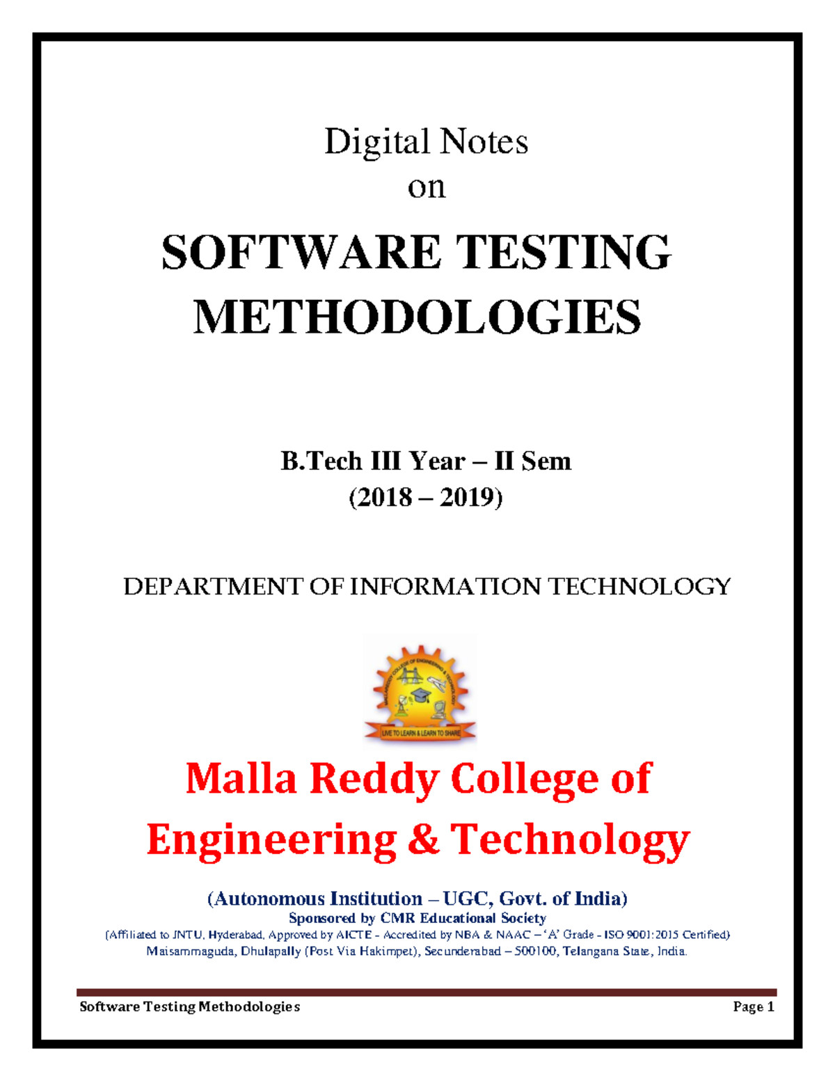 STM Digital Notes - Dept of IT - Digital Notes on SOFTWARE TESTING ...