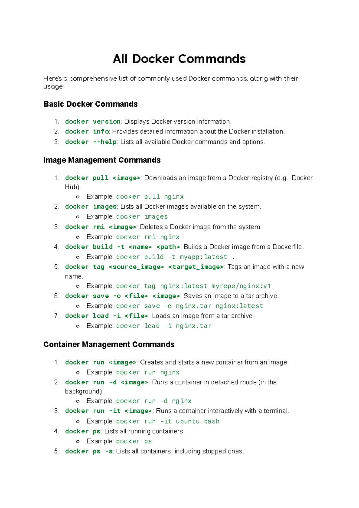 Imp Docker Commands - All Docker Commands Here's a comprehensive list ...