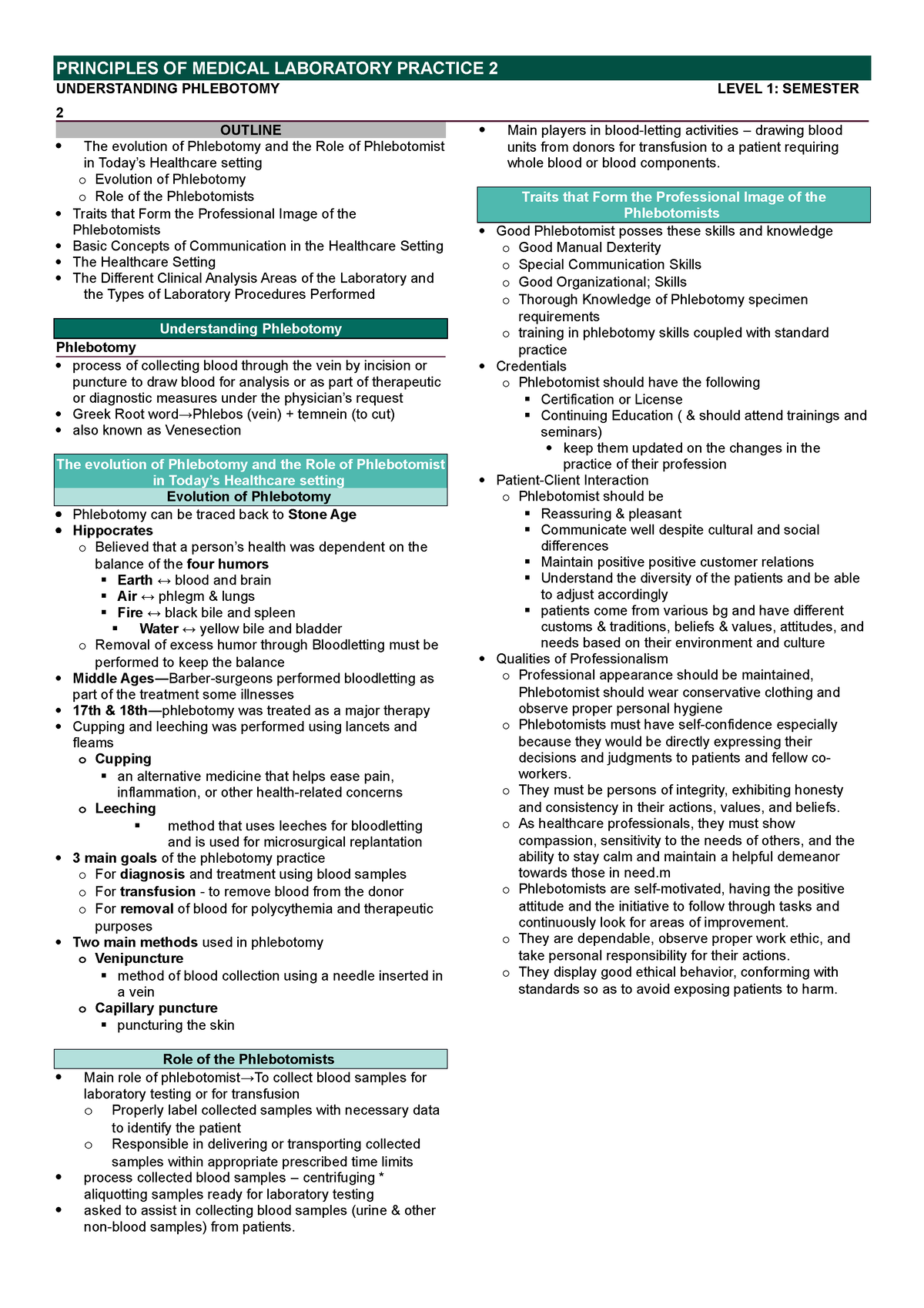 L1 - Understanding Phlebotomy - PRINCIPLES OF MEDICAL LABORATORY ...