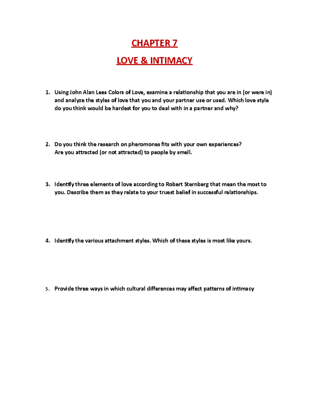 Love And Intimacy Assisgnment -Chapter 7 - CHAPTER 7 LOVE & INTIMACY ...