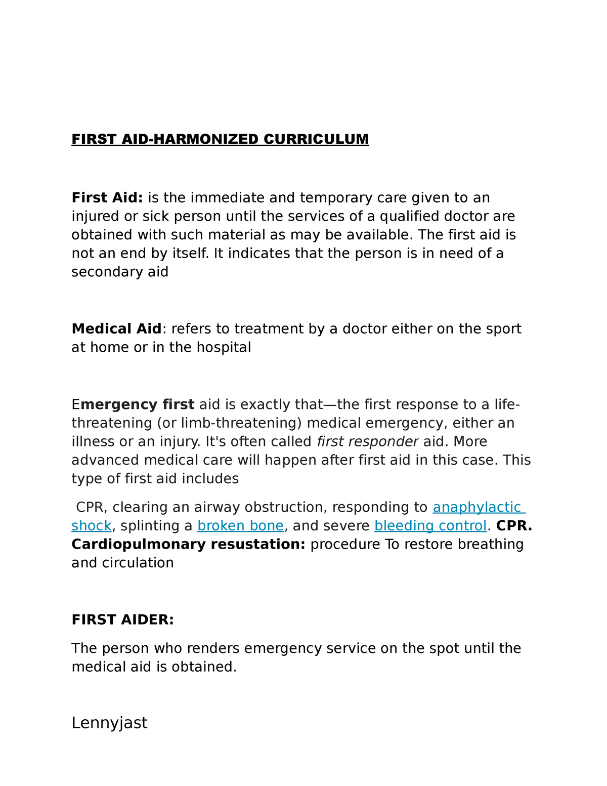 summary-of-introduction-to-first-aid