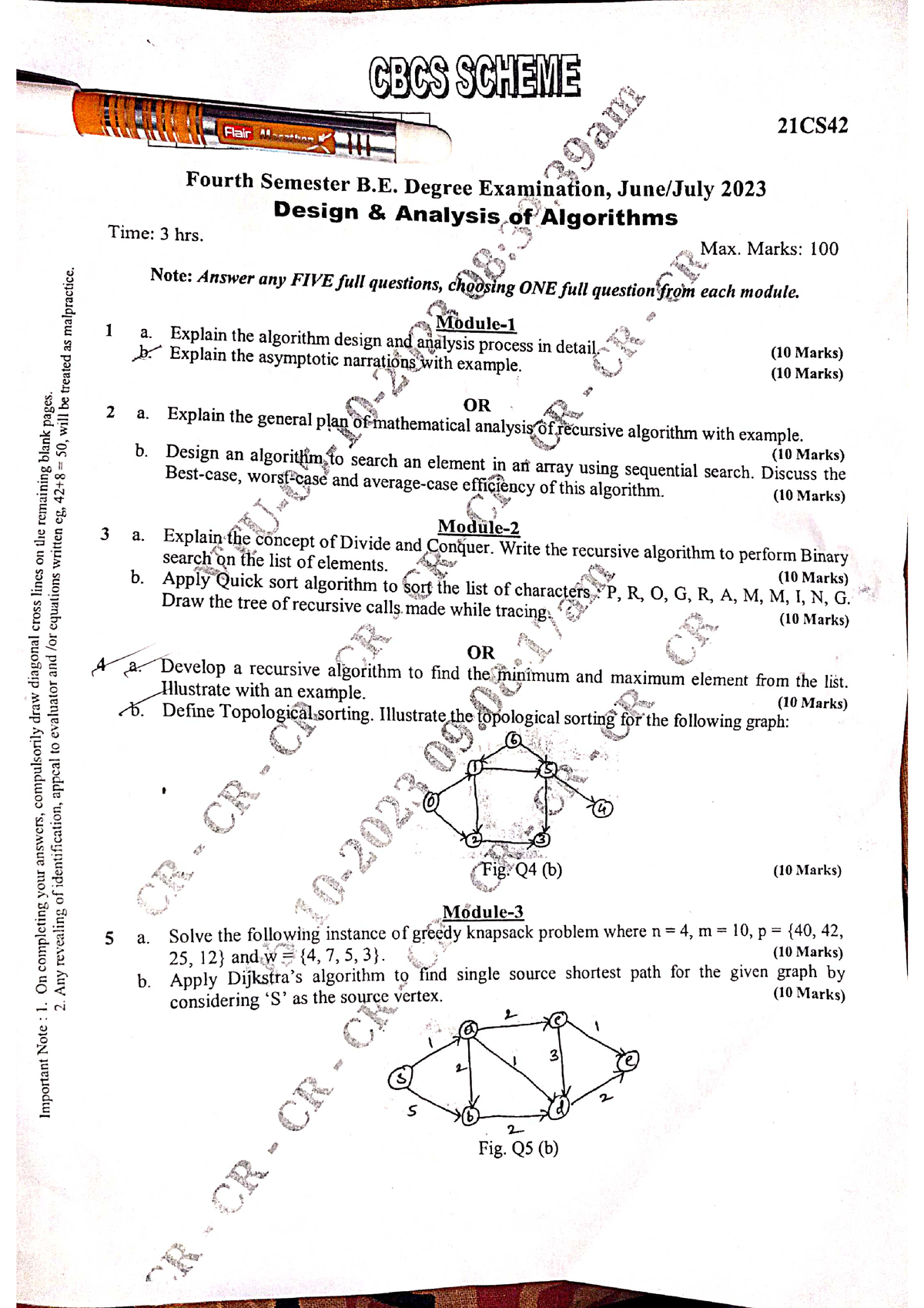 DAA 21CS42 External Paper - Design And Algorithm Analysis - Studocu