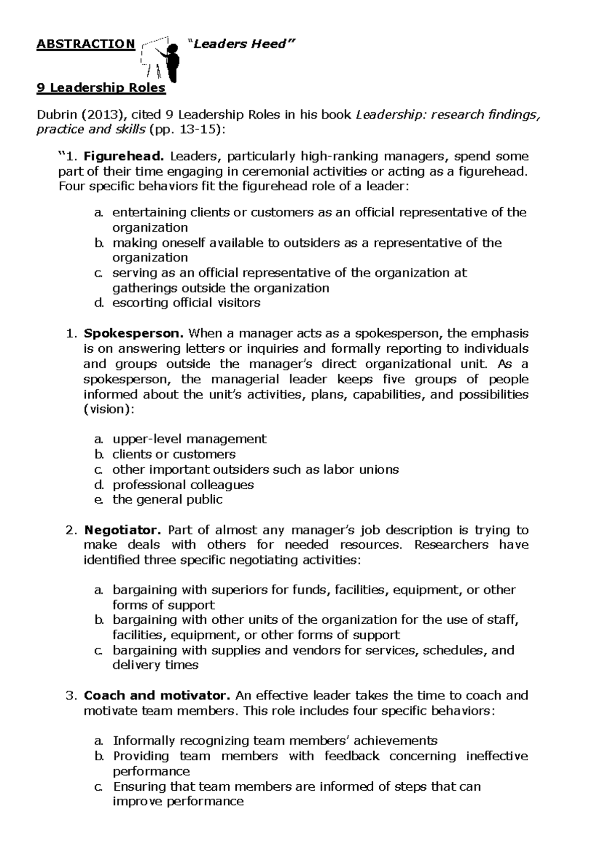 9 Leadership Roles: Abstraction-and-Application-Activity - ABSTRACTION ...