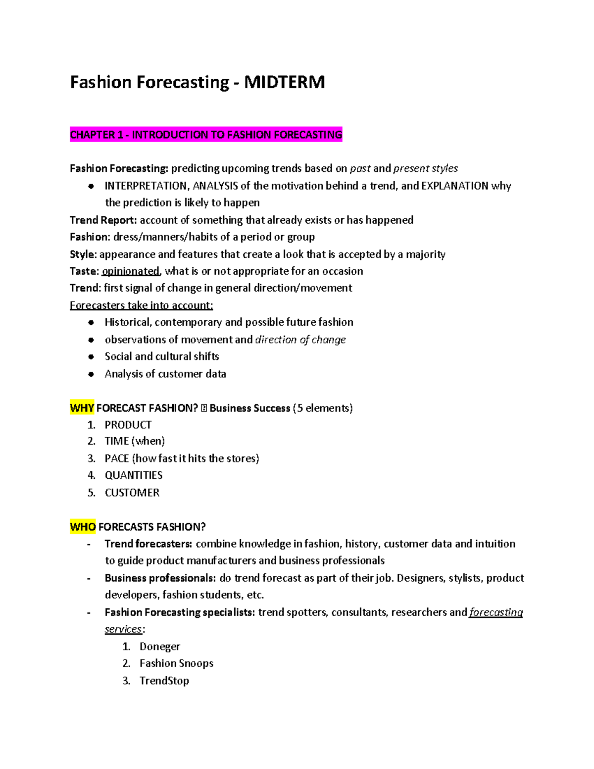 FM245 Midterm - Fashion Forecasting - MIDTERM CHAPTER 1 - INTRODUCTION ...