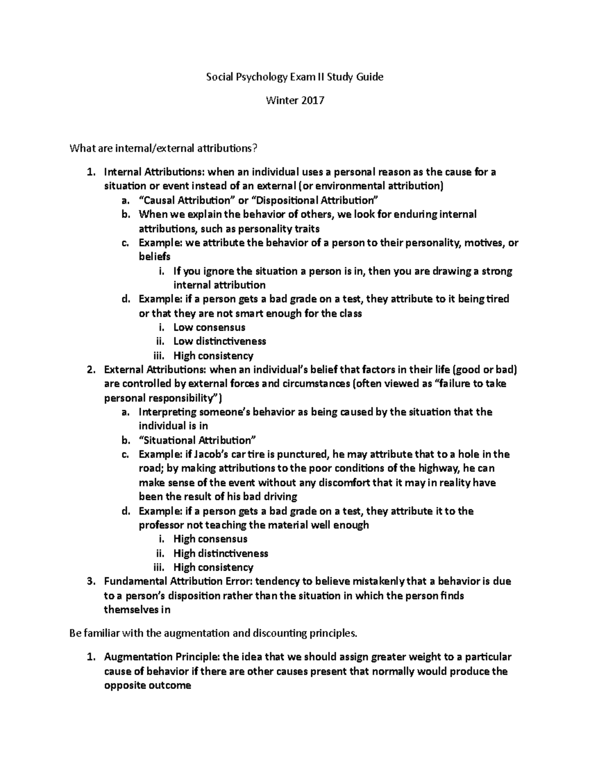 PSY 360 Study Guide Exam 2 - Social Psychology Exam II Study Guide ...