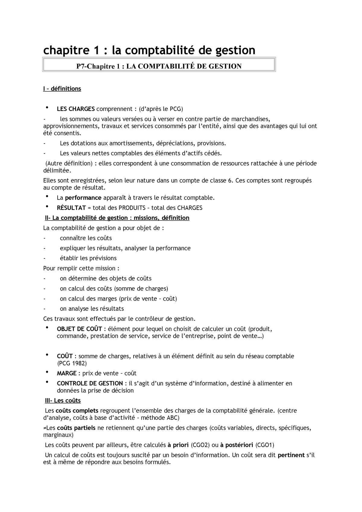 Chapitre 1 LA Comptabilite DE Gestion - Chapitre 1 : La Comptabilité De ...