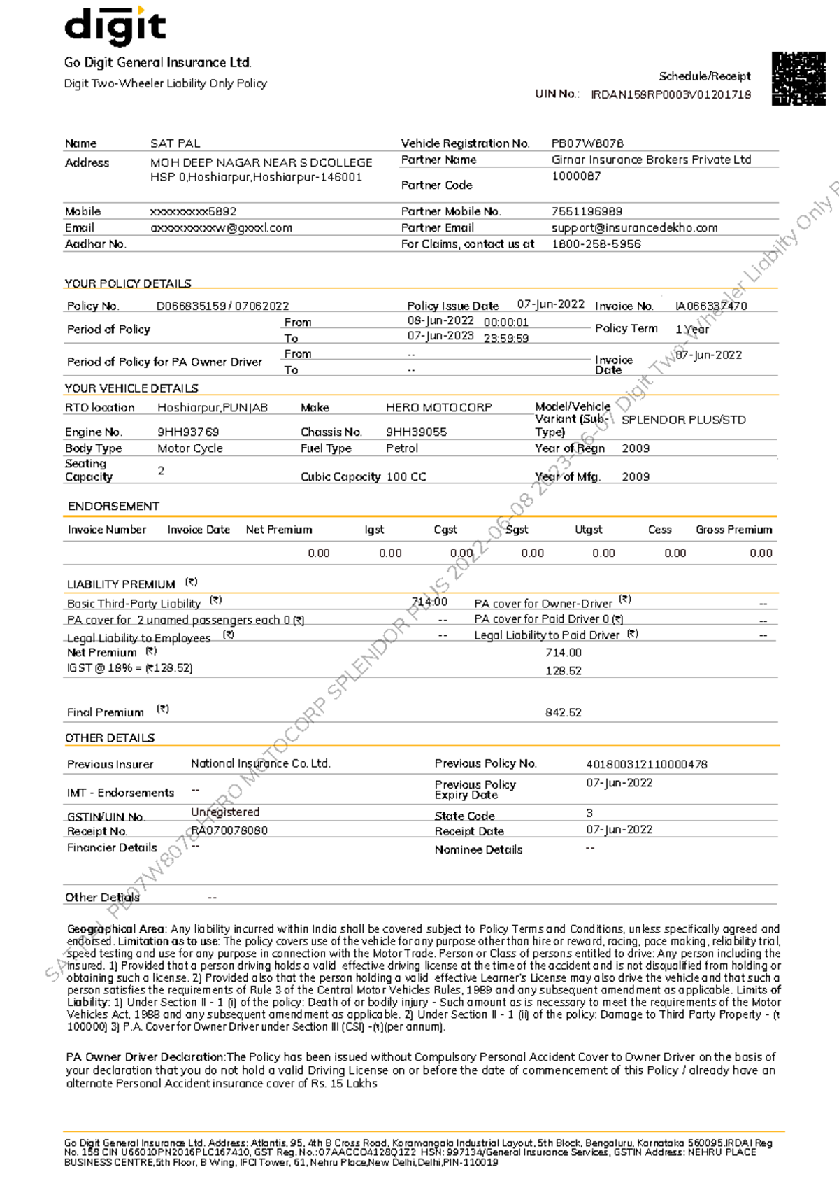 07-06-2022 policy doc - 254 - Go Digit General Insurance Ltd. Digit Two ...