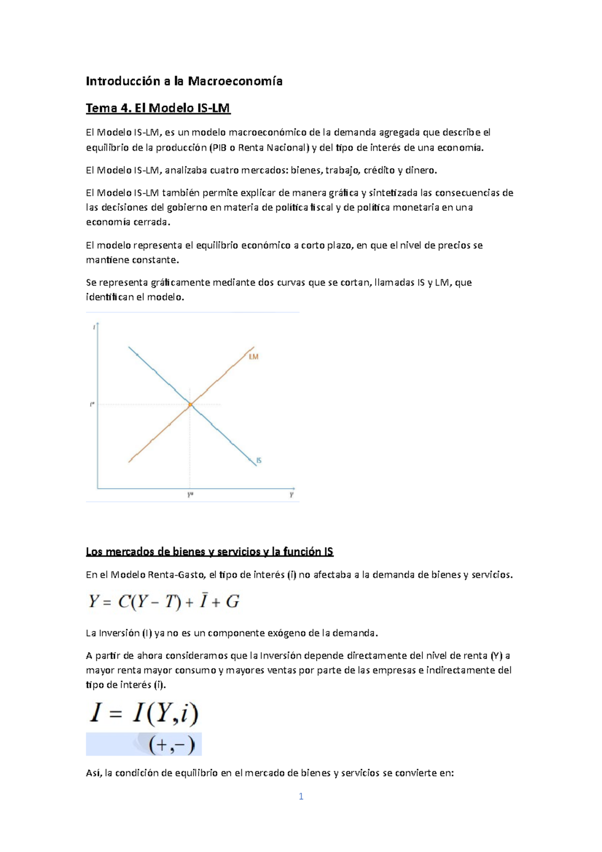 Introducción A La Macroeconomía T 4-5 - El Modelo IS-LM El Modelo IS-LM ...